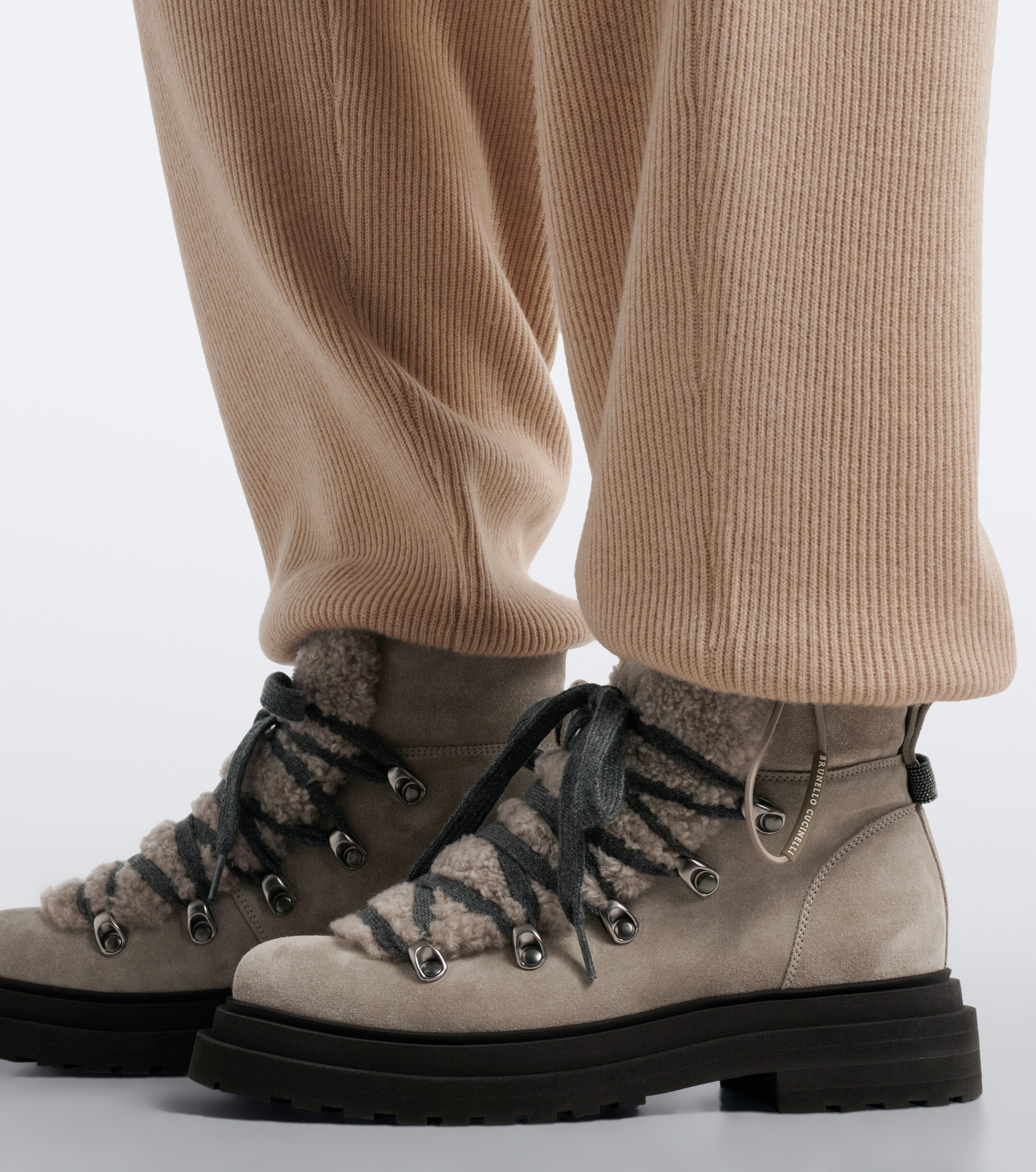 Brunello Cucinelli Brunello Cucinelli Monili shearling-trimmed suede lace-up boots