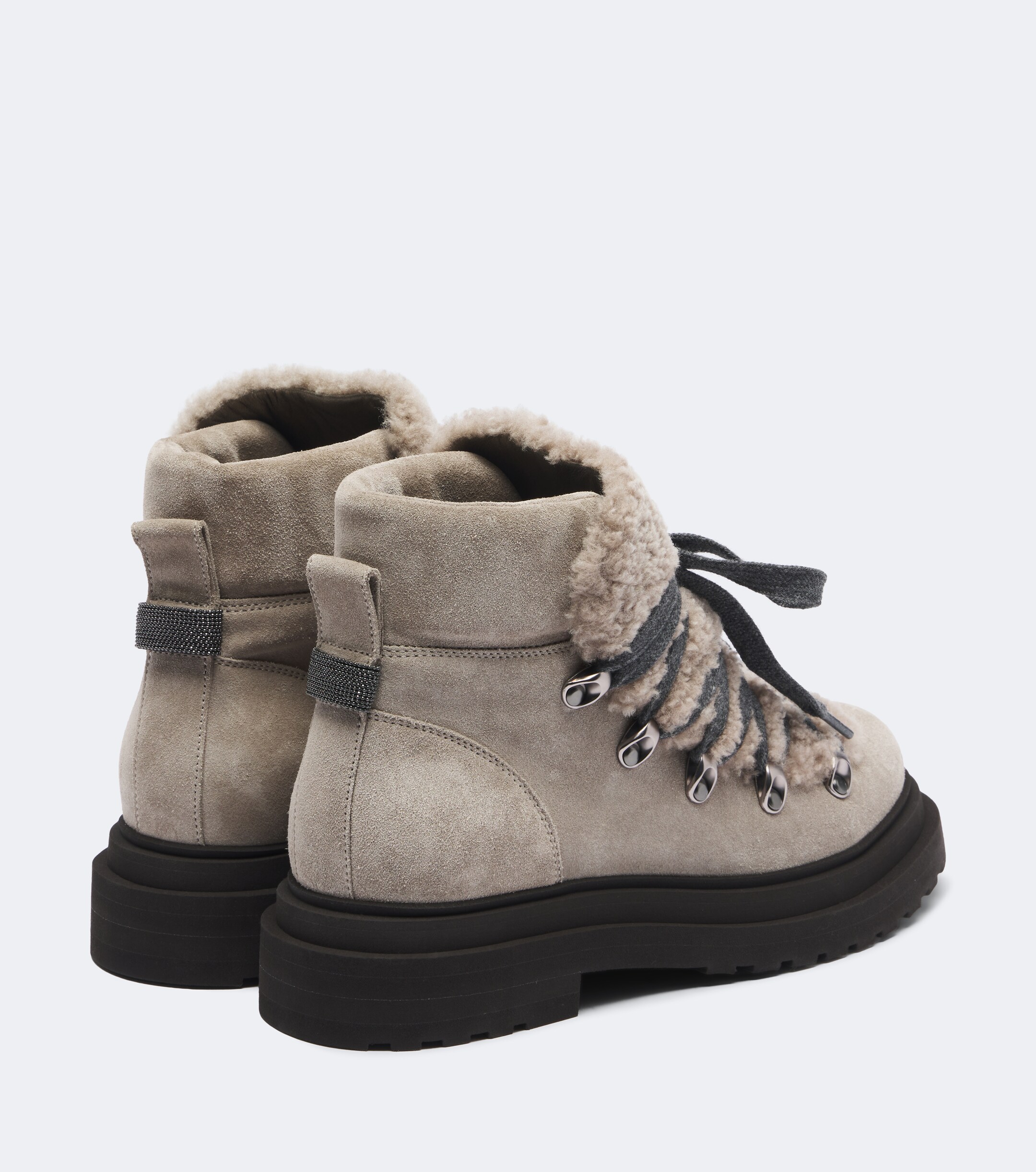 Brunello Cucinelli Brunello Cucinelli Monili shearling-trimmed suede lace-up boots