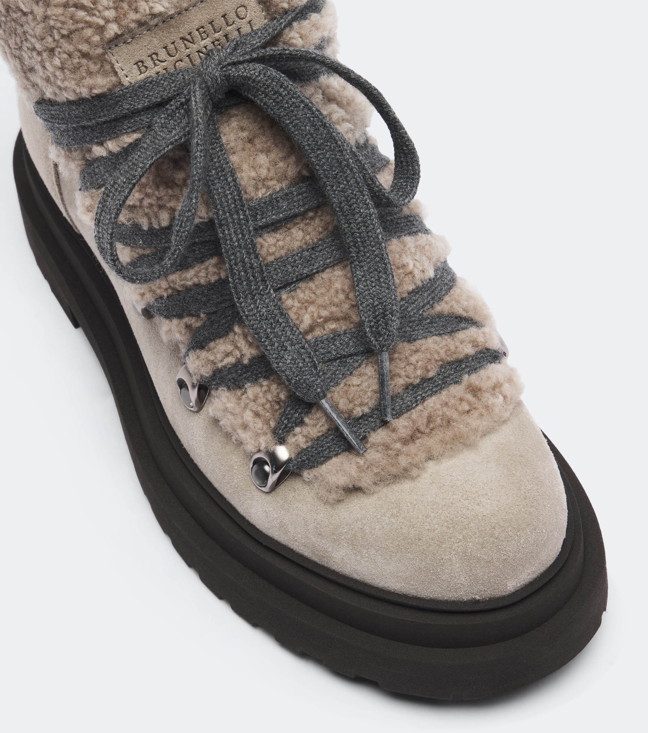 Brunello Cucinelli Brunello Cucinelli Monili shearling-trimmed suede lace-up boots