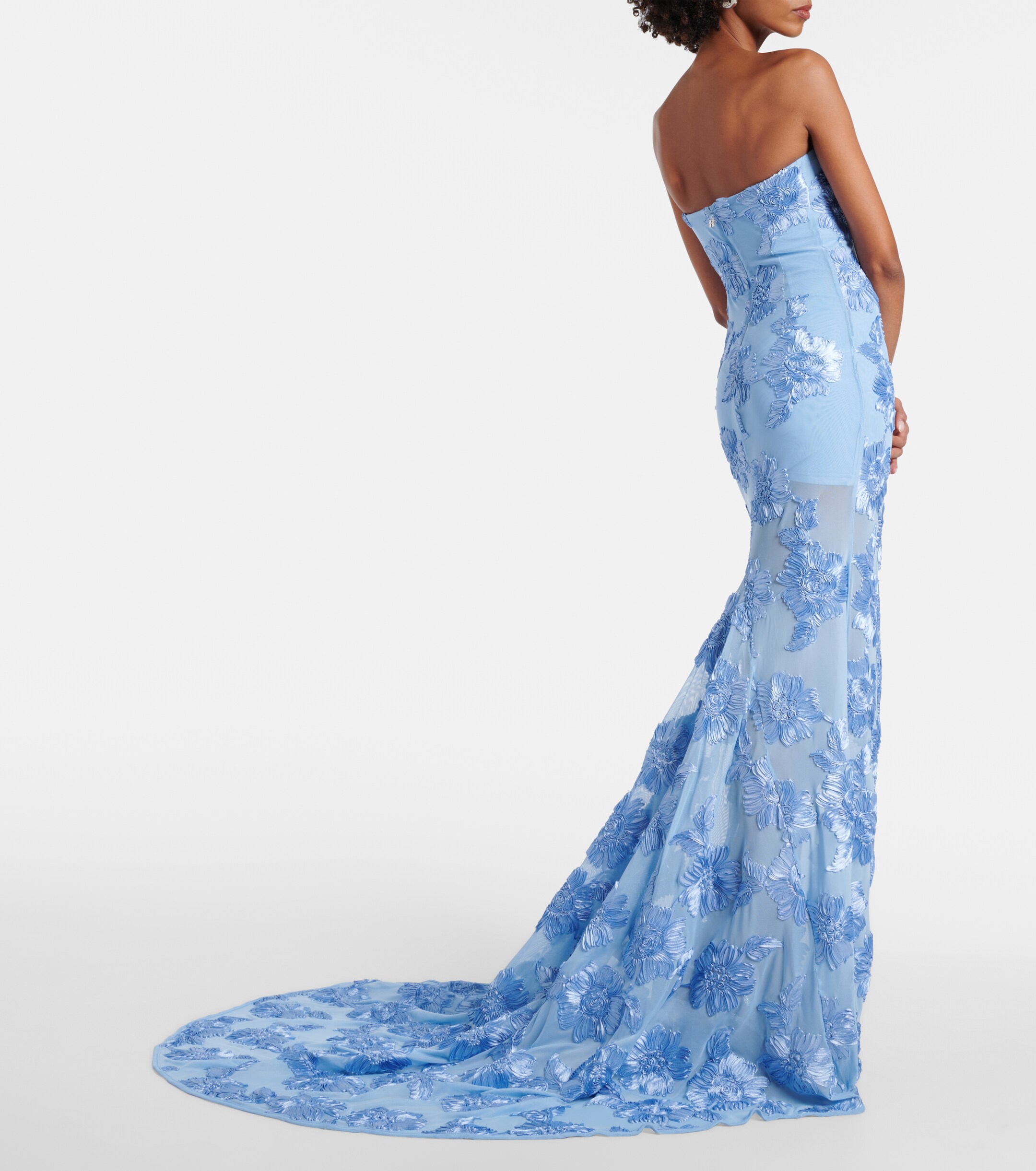 Rotate Alberty floral-appliqué mesh gown
