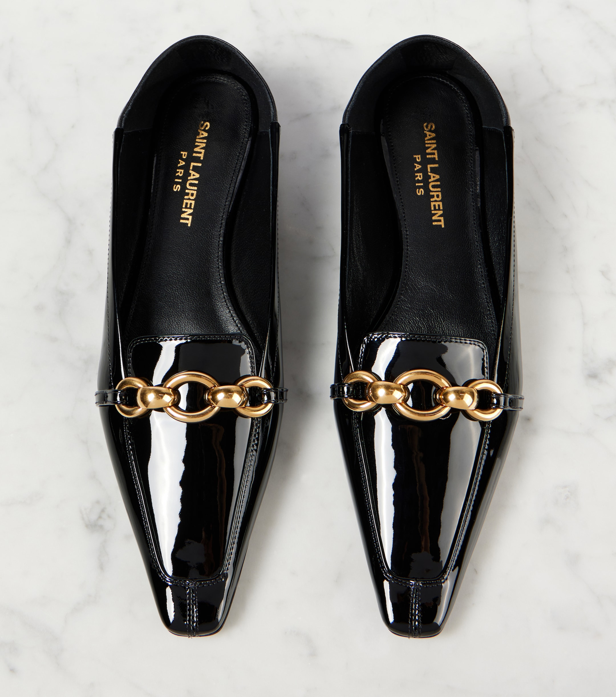 Burberry Black and Gold Slip-On Loafers with Chain Detail Chloe Leather Logo Chain Penny Loafers | Neiman Marcus main image 2