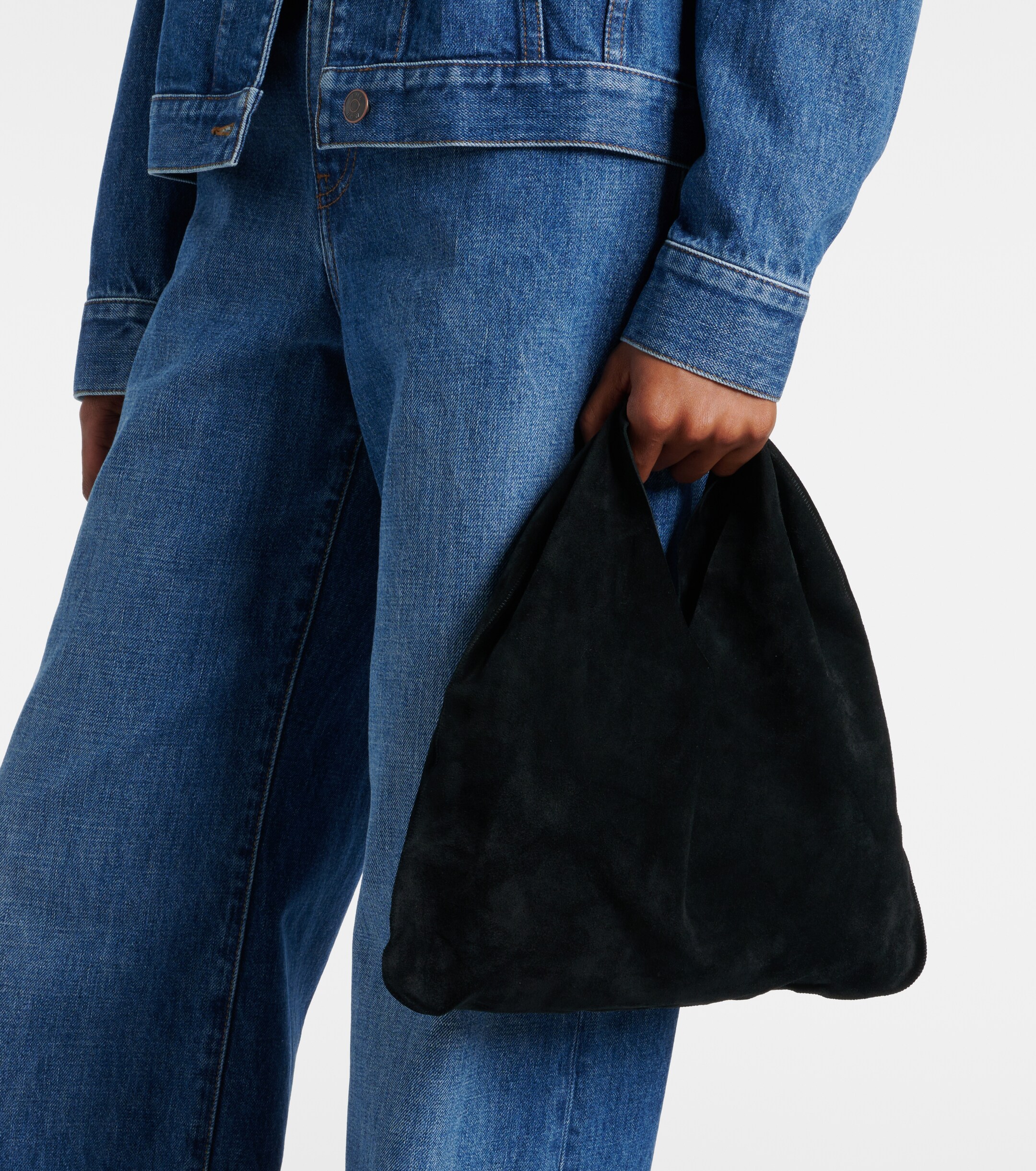 The Row Bindle Small suede top-handle bag