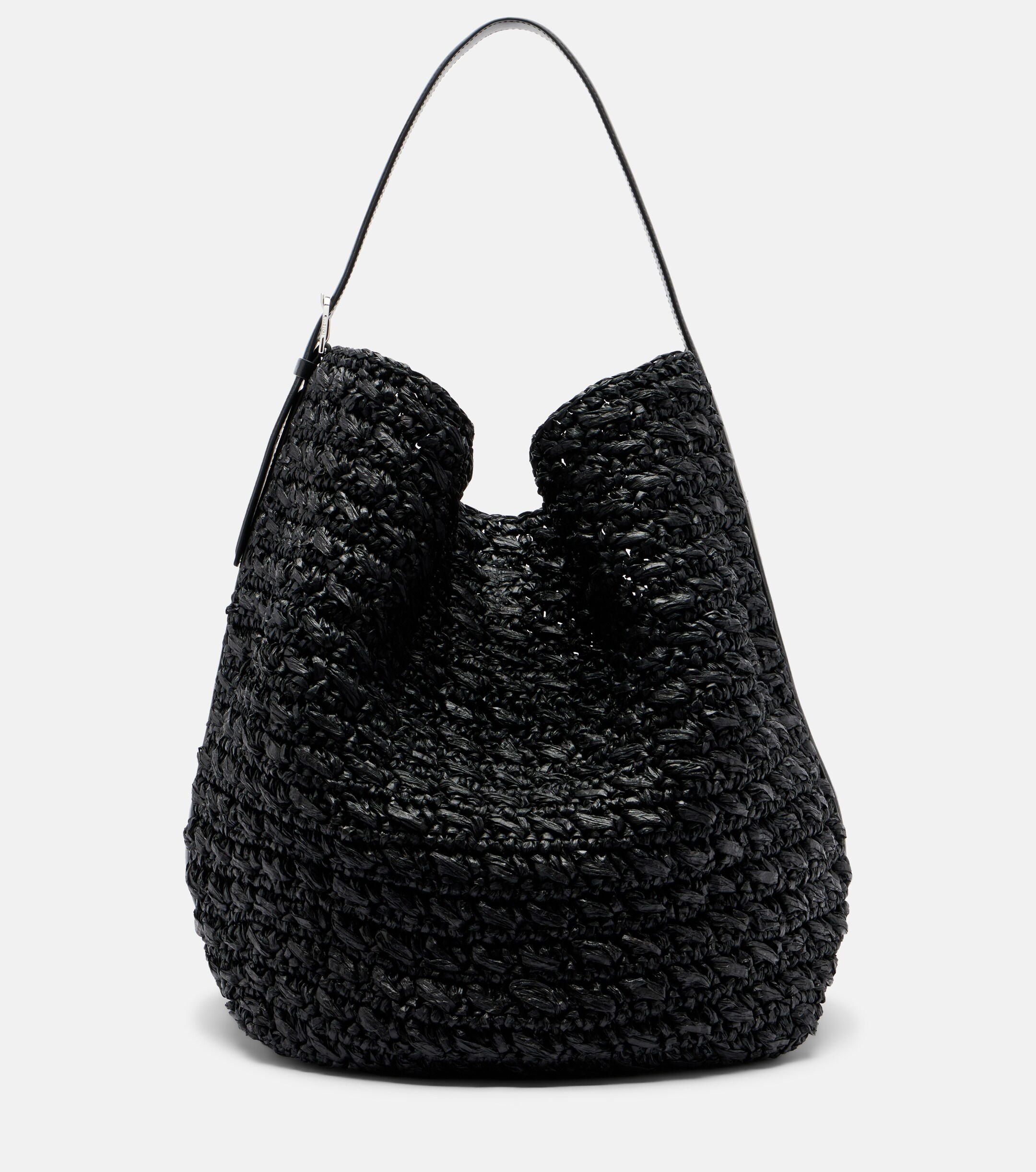 TOTEME Belted leather-trimmed raffia tote bag