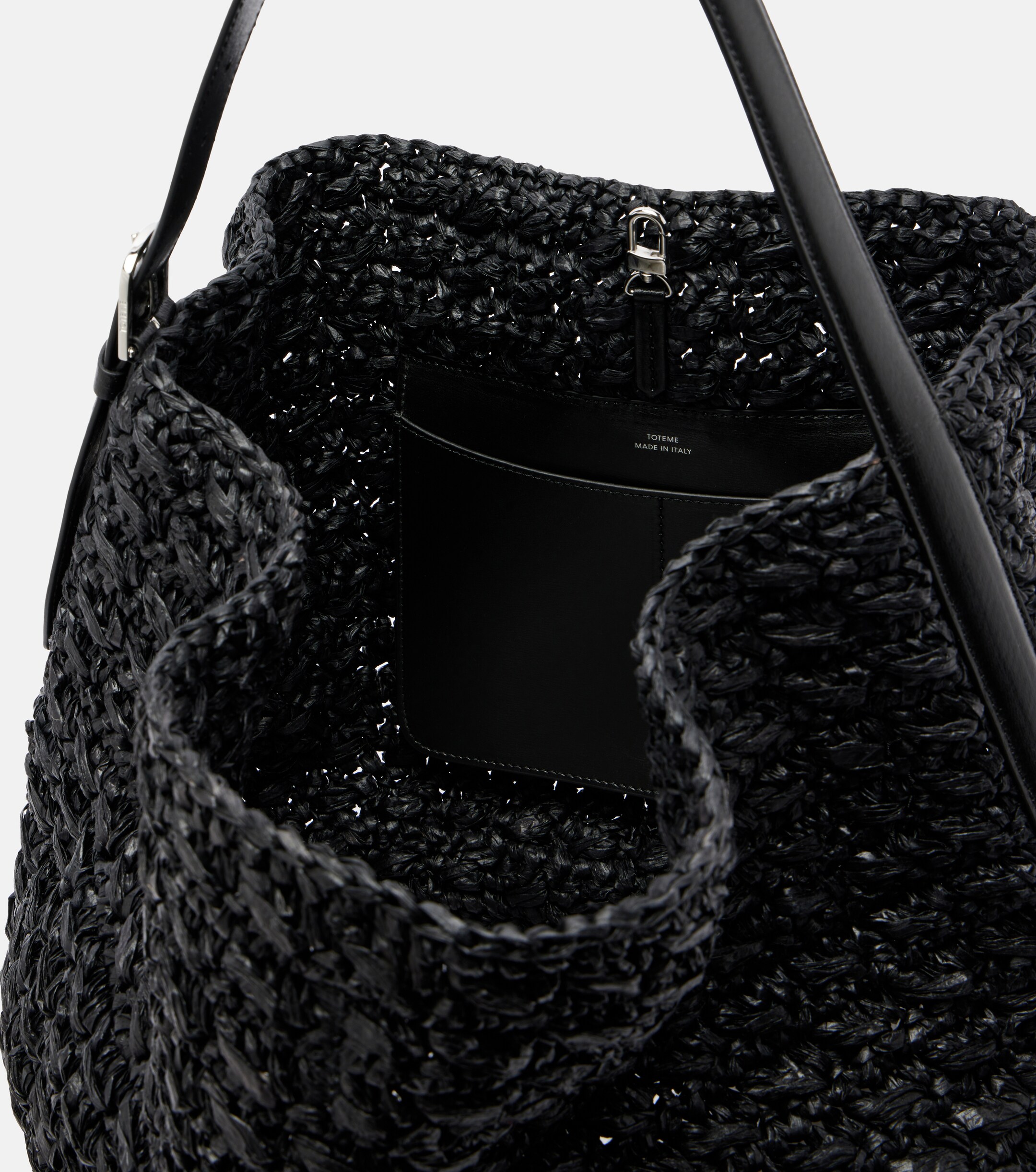 TOTEME Belted leather-trimmed raffia tote bag