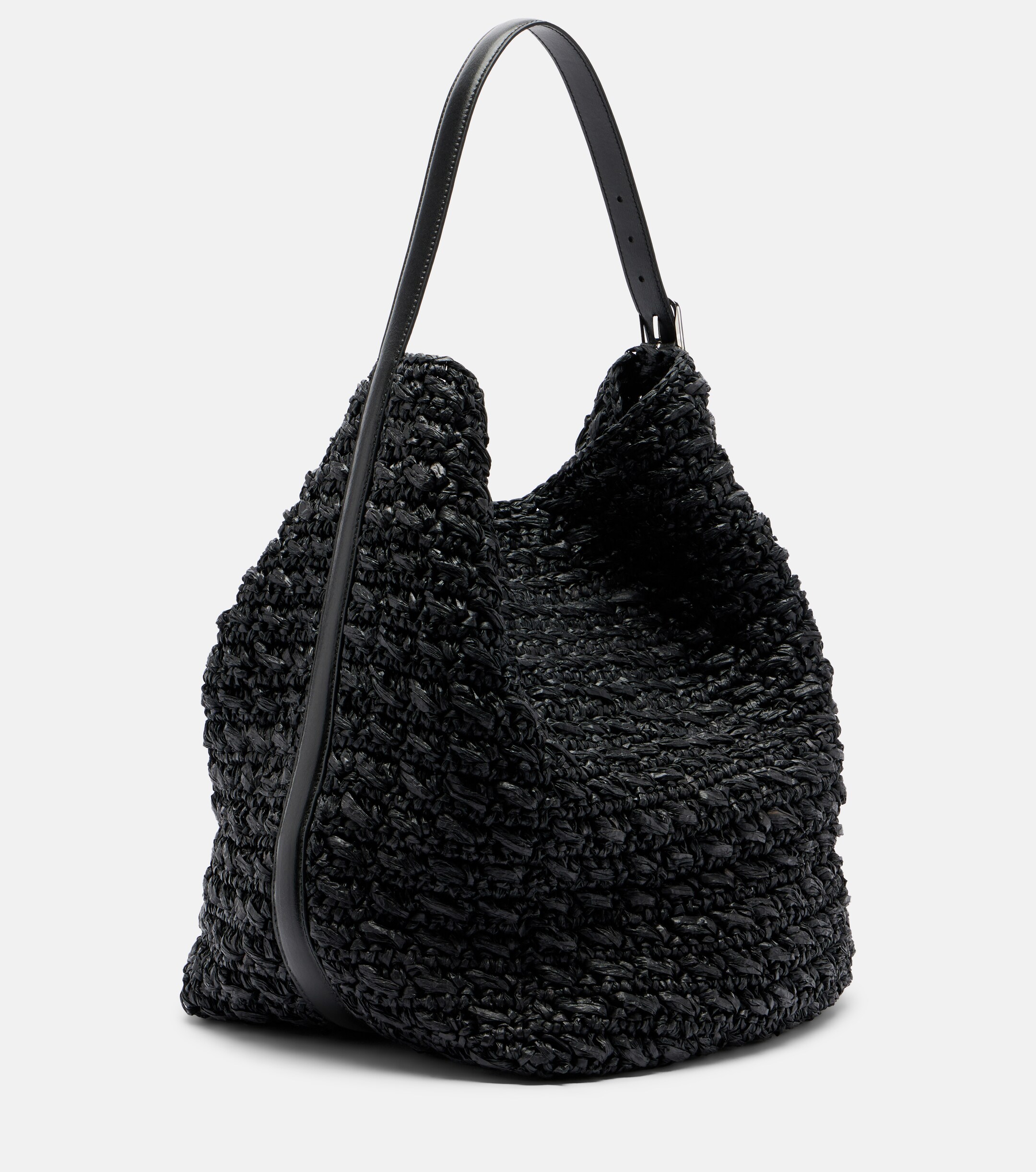 TOTEME Belted leather-trimmed raffia tote bag