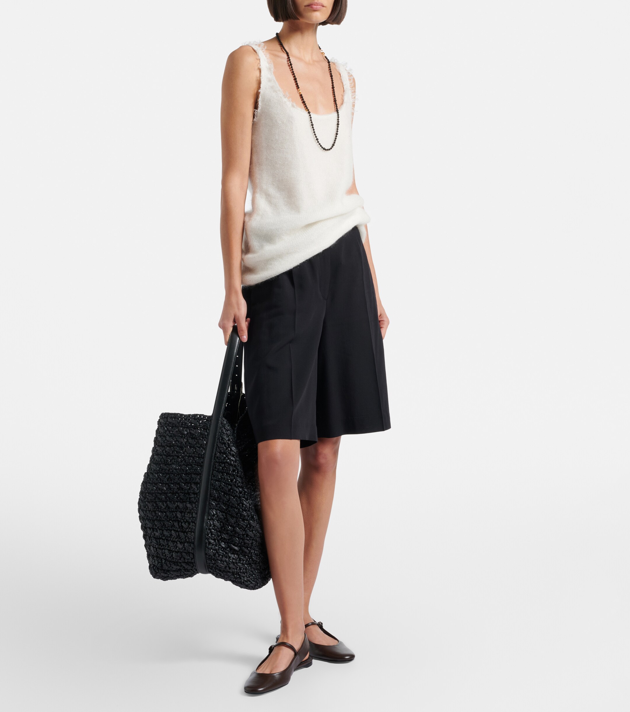 TOTEME Belted leather-trimmed raffia tote bag