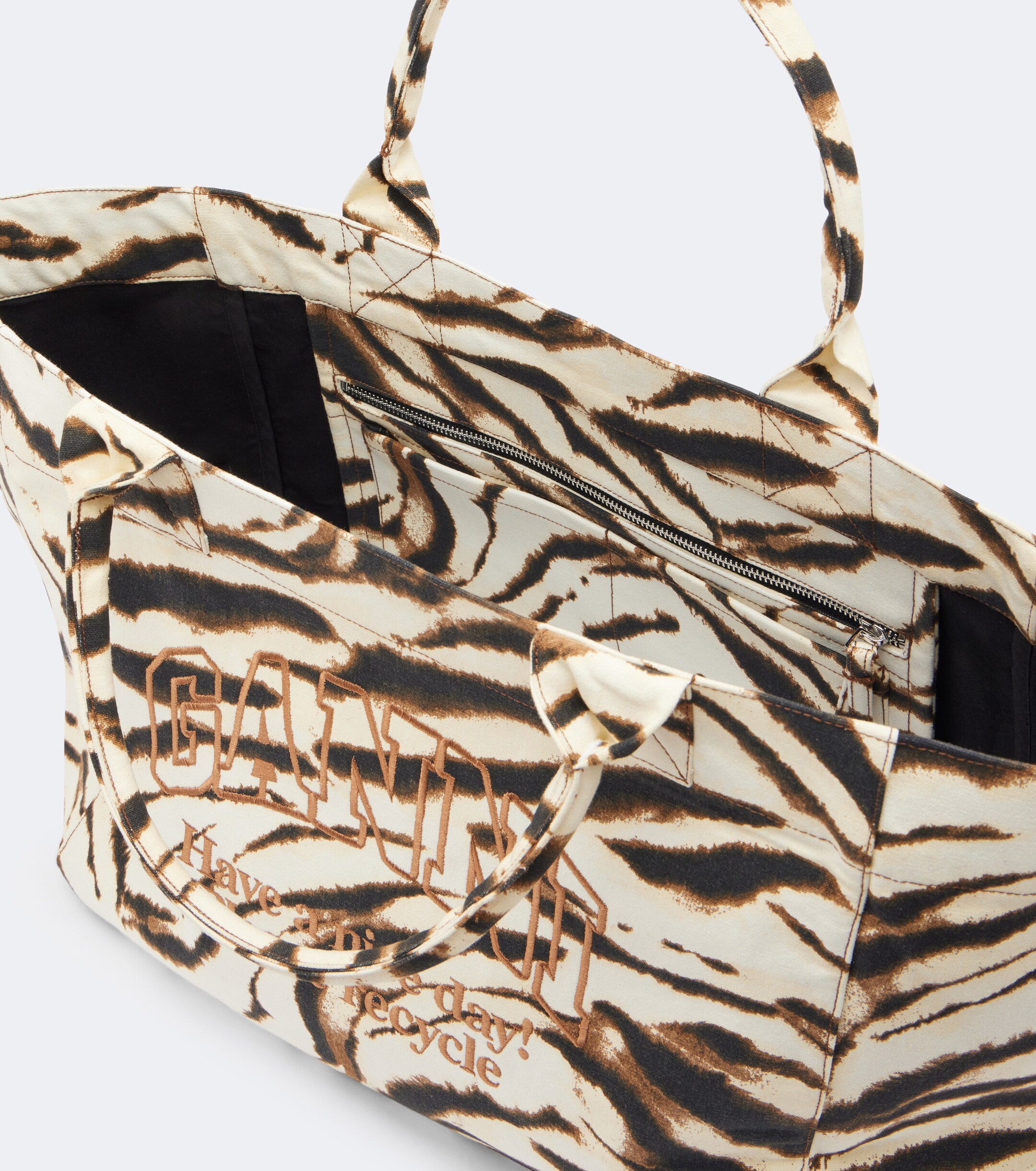 GANNI Large zebra-print canvas tote bag