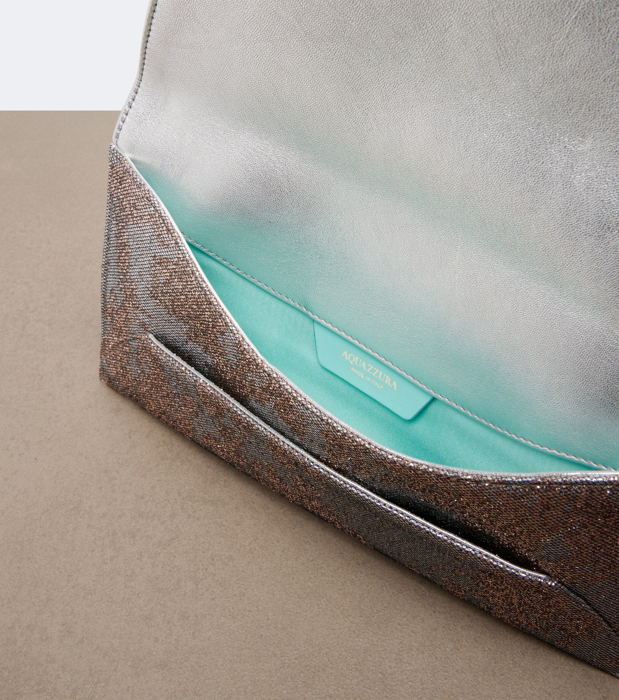 AQUAZZURA Envelope sequined metallic leather clutch