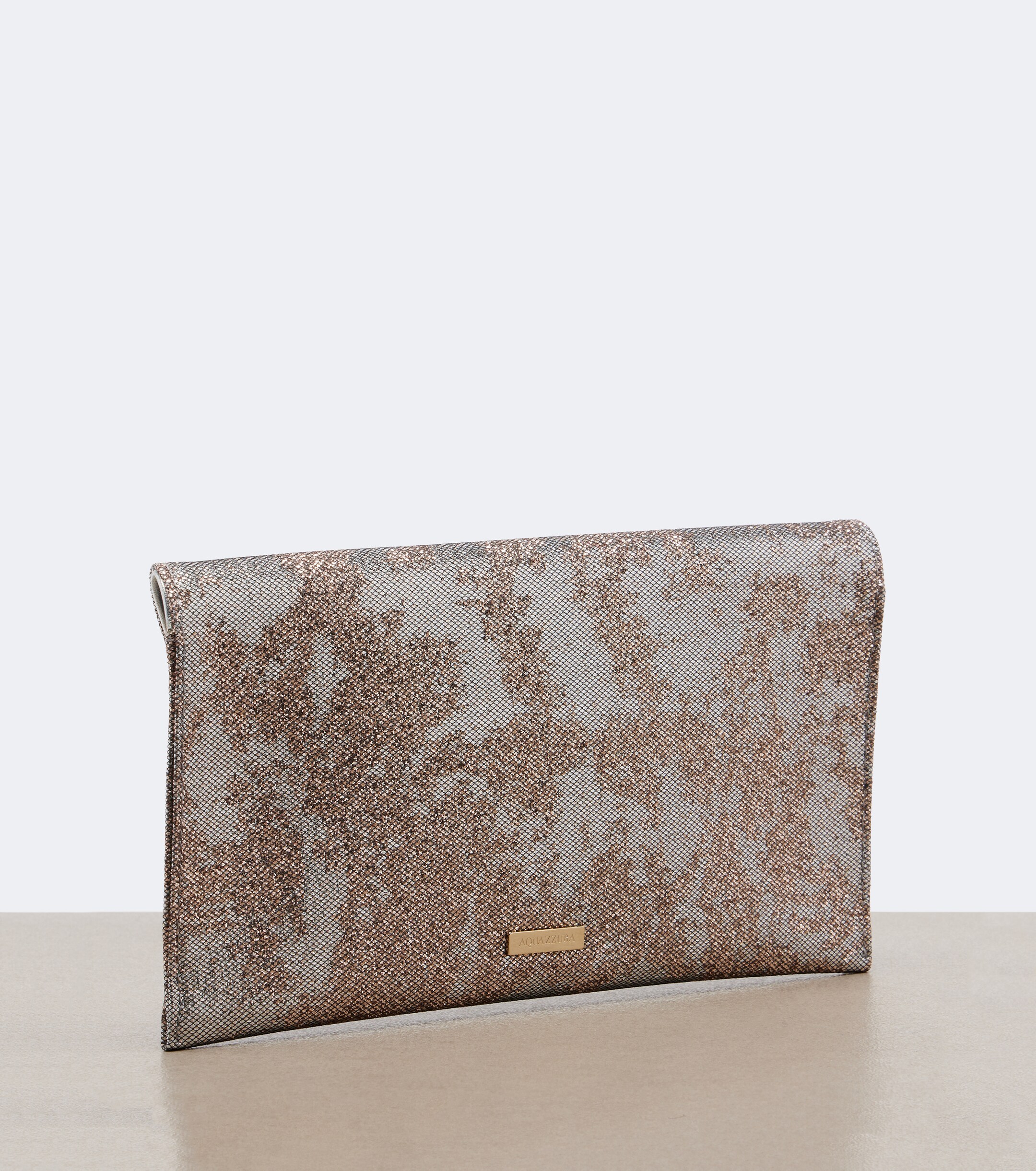 AQUAZZURA Envelope sequined metallic leather clutch
