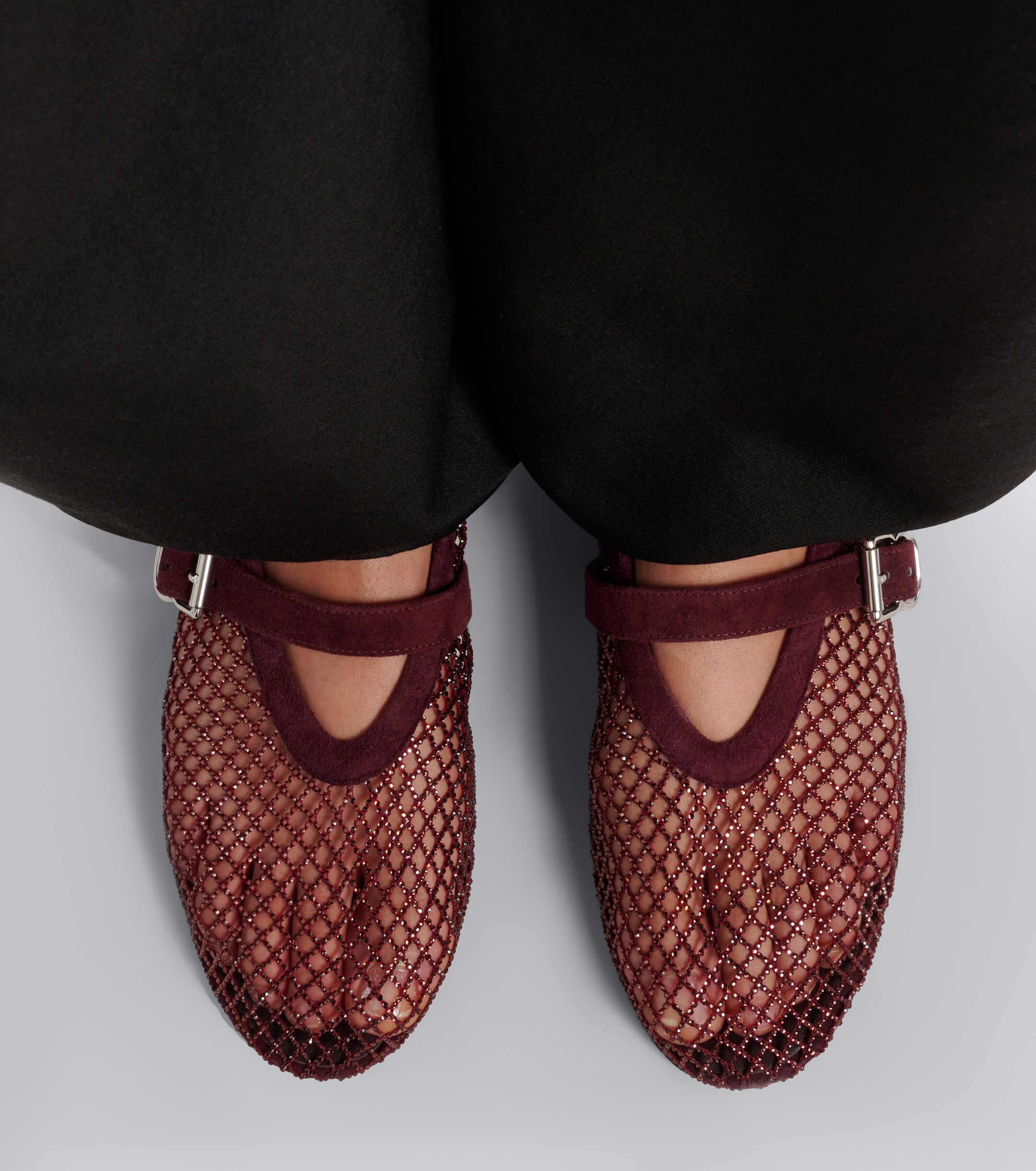 Alaïa Alaïa Embellished fishnet ballet flats