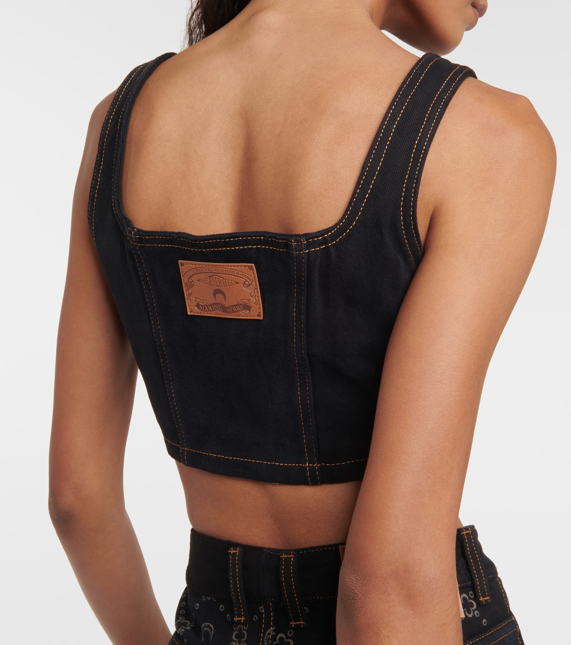 Marine Serre Regenerated cropped denim bustier