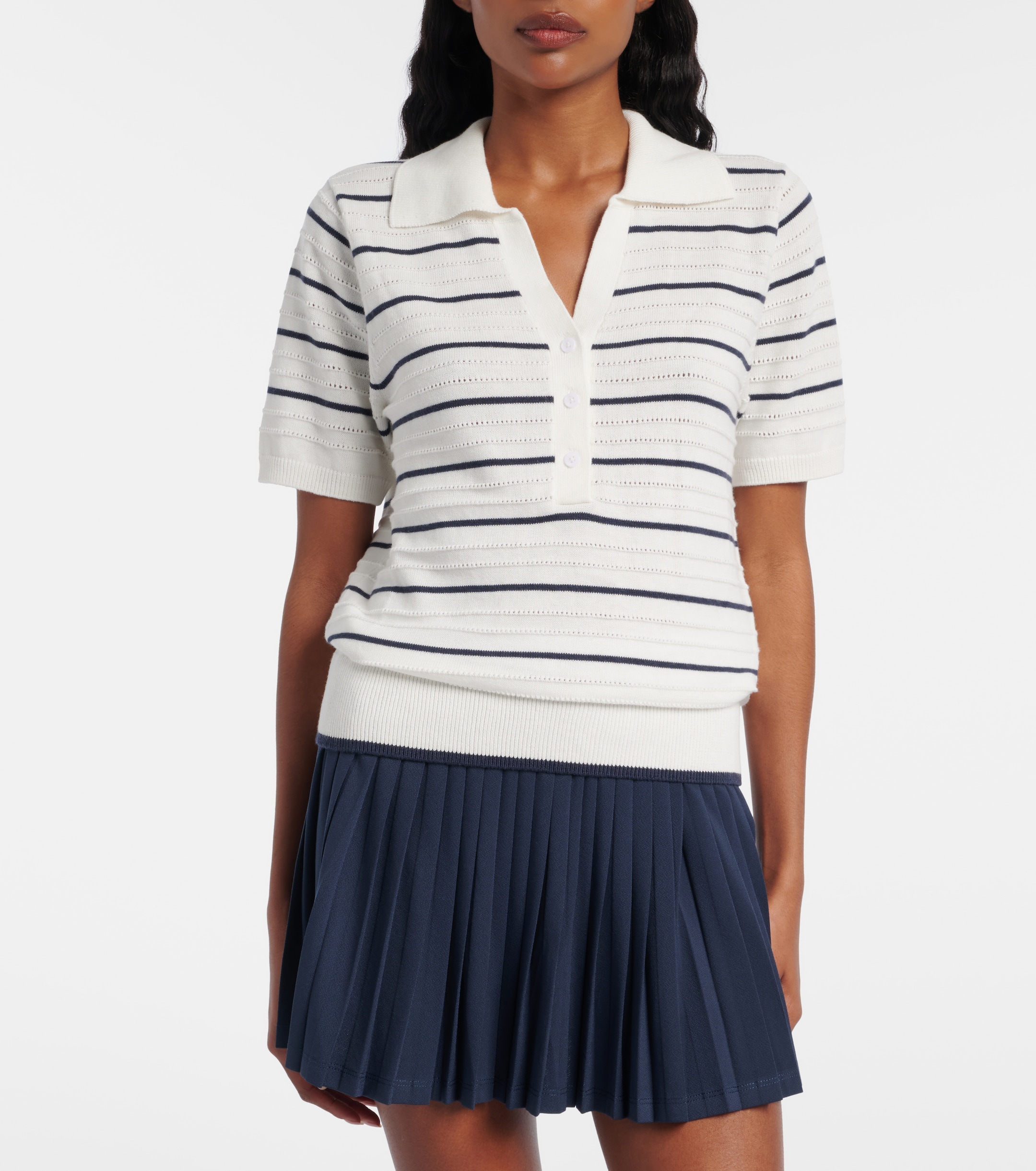 Varley Wren striped cotton-blend polo shirt