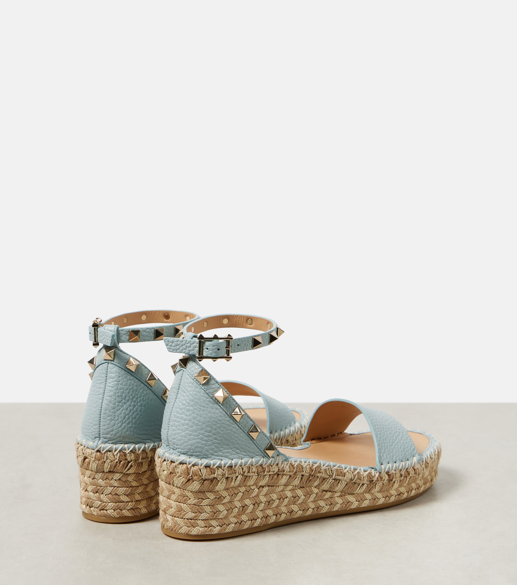 Valentino Garavani Rockstud grained leather espadrille sandals thumbnail