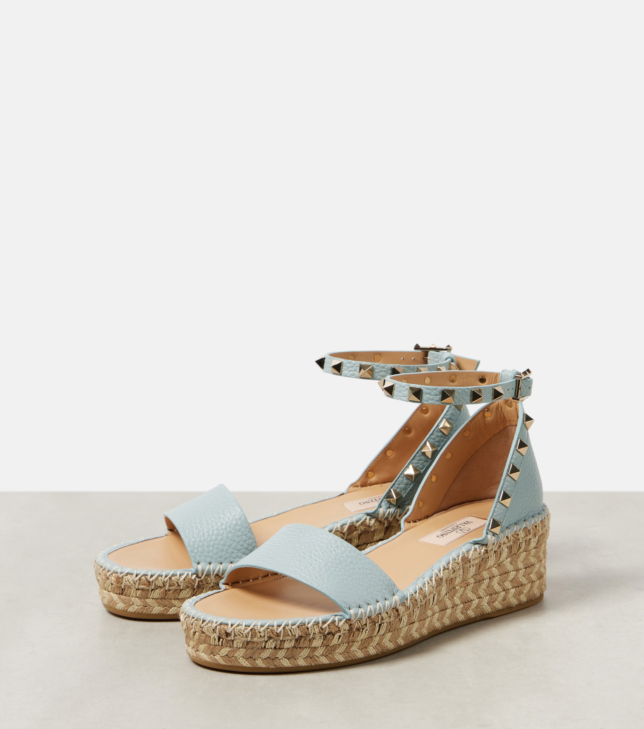 Valentino Garavani Rockstud grained leather espadrille sandals thumbnail