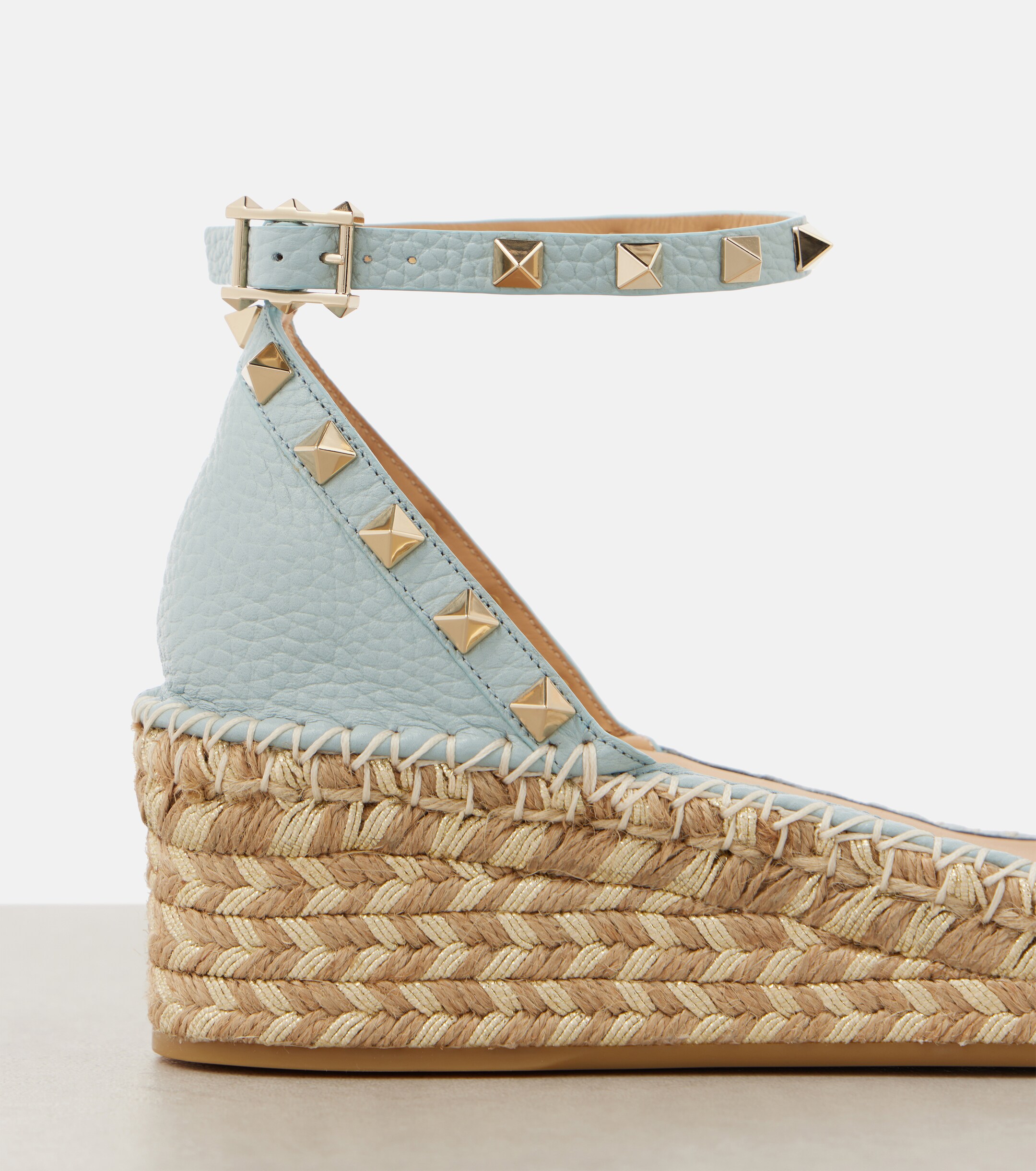 Valentino Garavani Rockstud grained leather espadrille sandals thumbnail