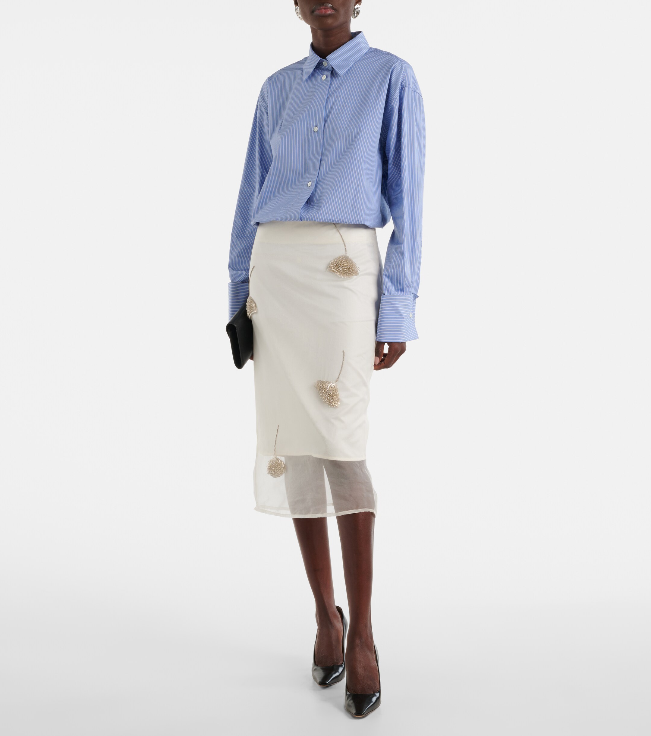 Róhe Beaded silk organza pencil skirt