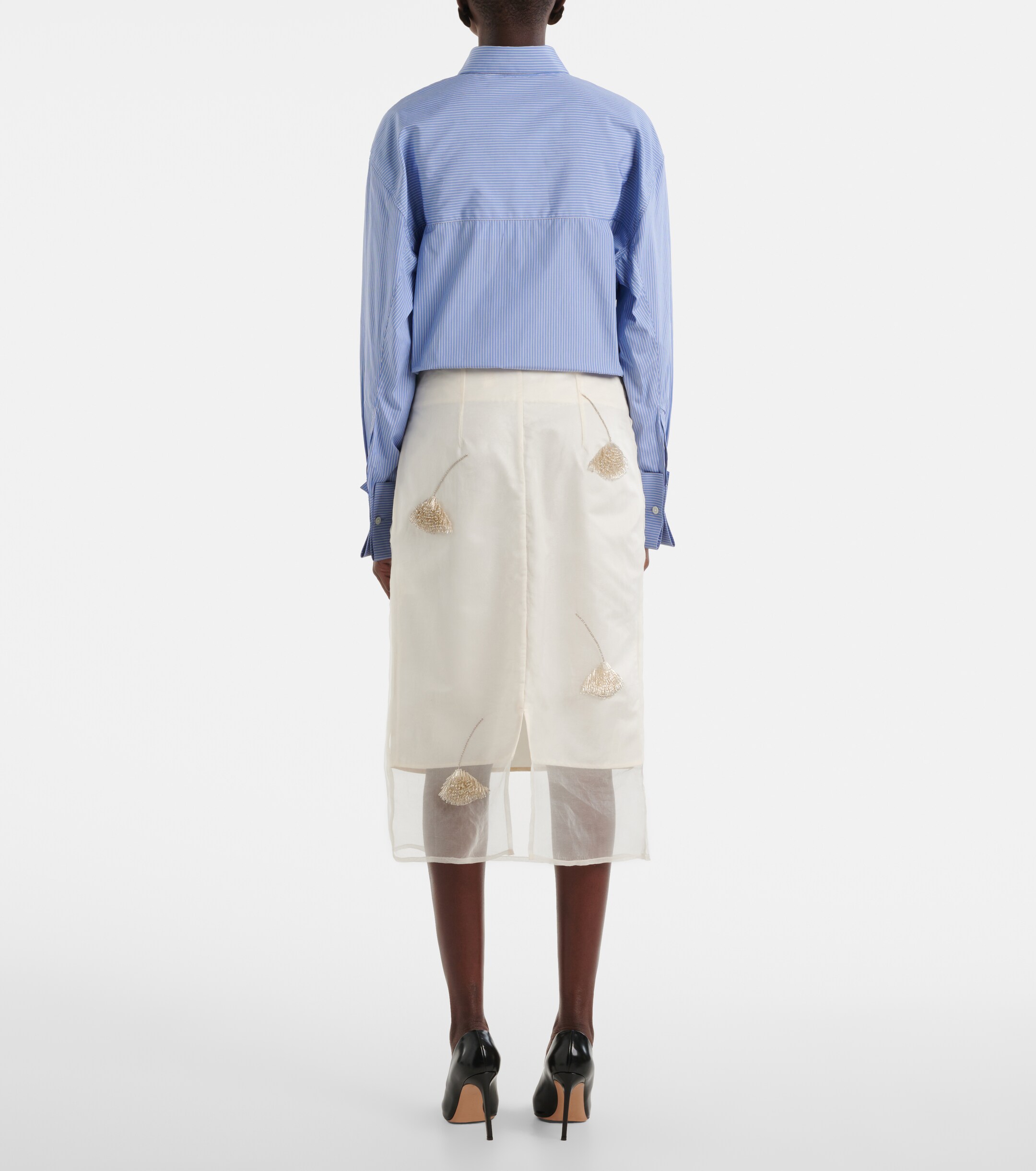 Róhe Beaded silk organza pencil skirt