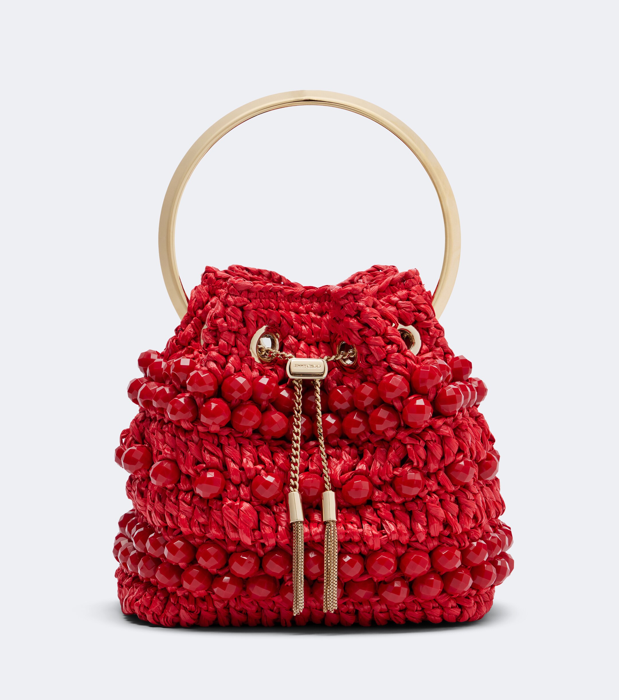 JIMMY CHOO Bon Bon beaded raffia bucket bag