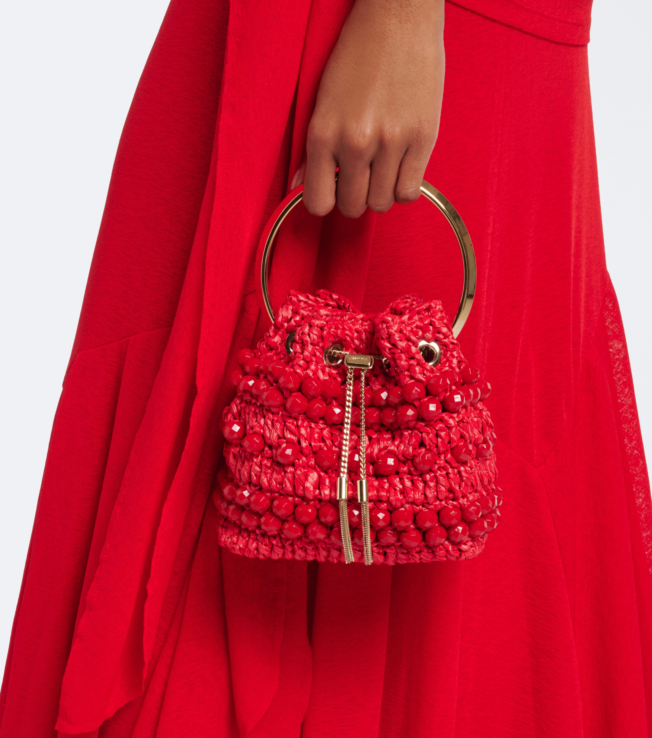 JIMMY CHOO Bon Bon beaded raffia bucket bag
