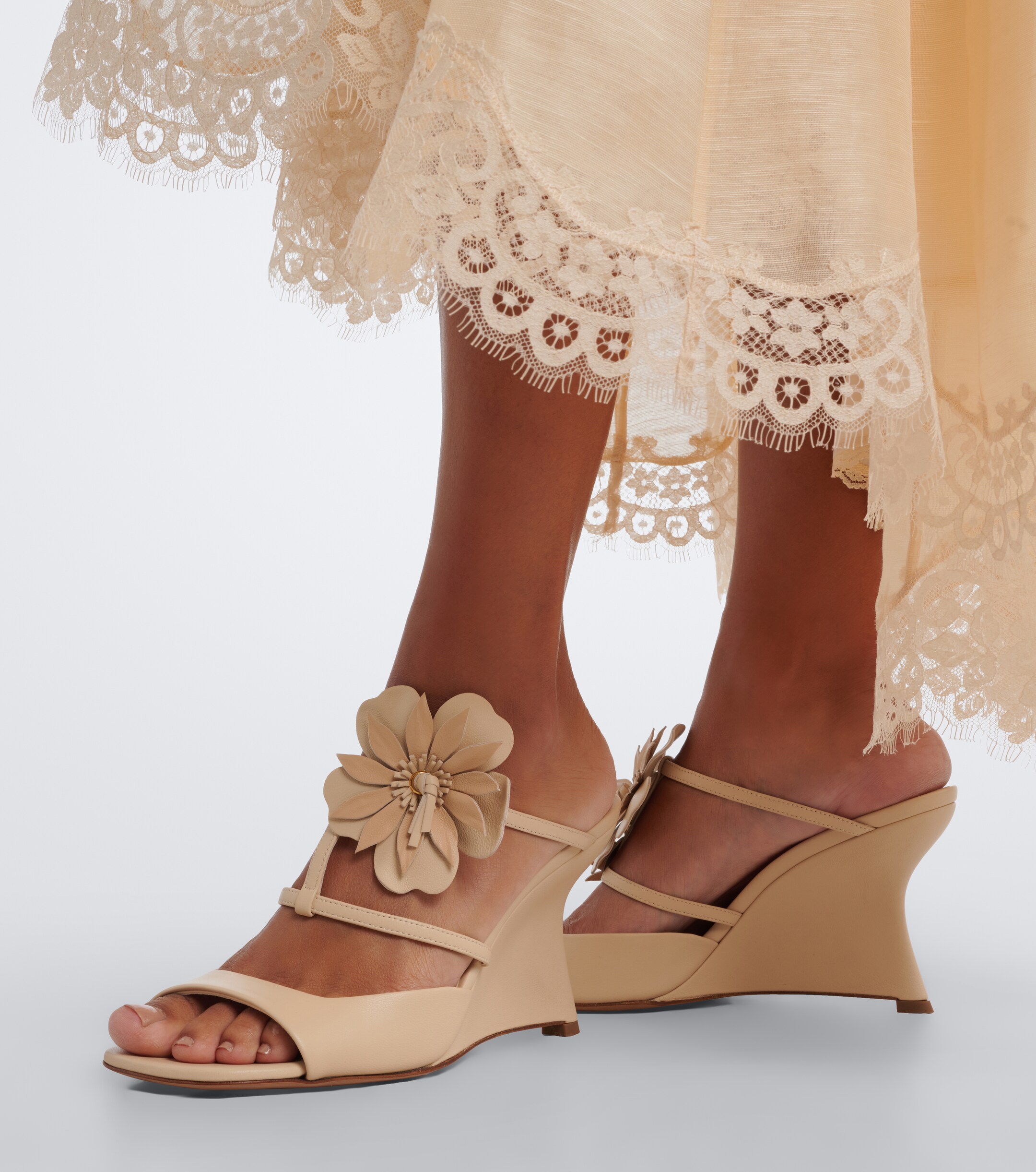 Zimmermann Zimmermann Belara floral-appliqué leather wedge mules