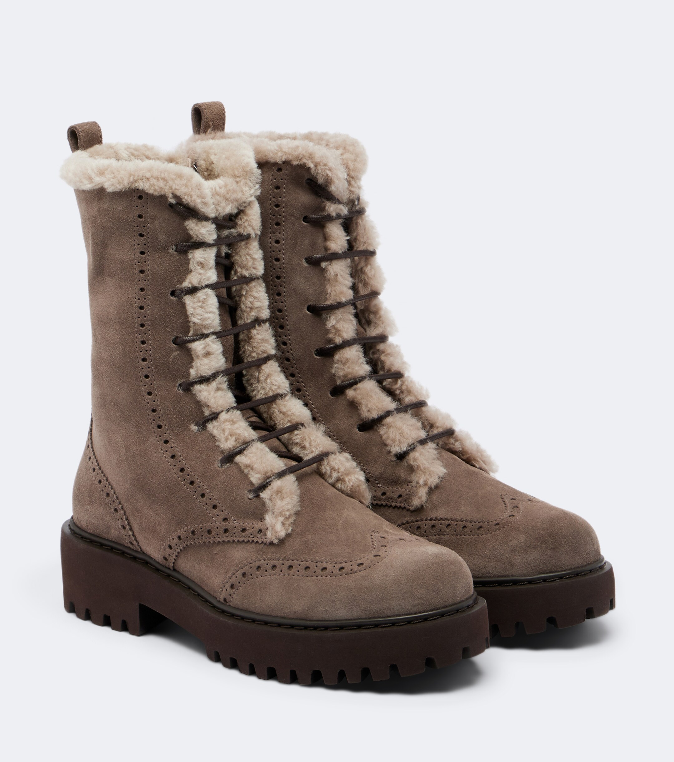 Brunello Cucinelli Brunello Cucinelli Shearling-trimmed suede lace-up boots