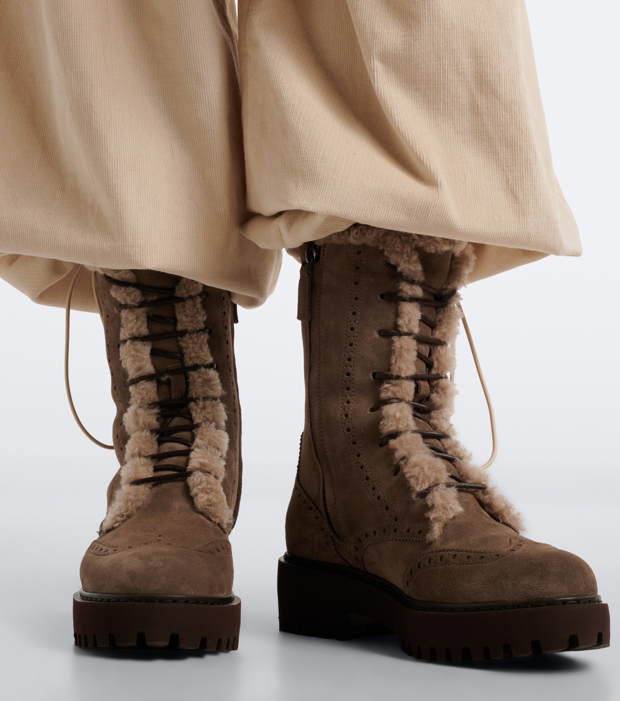 Brunello Cucinelli Brunello Cucinelli Shearling-trimmed suede lace-up boots