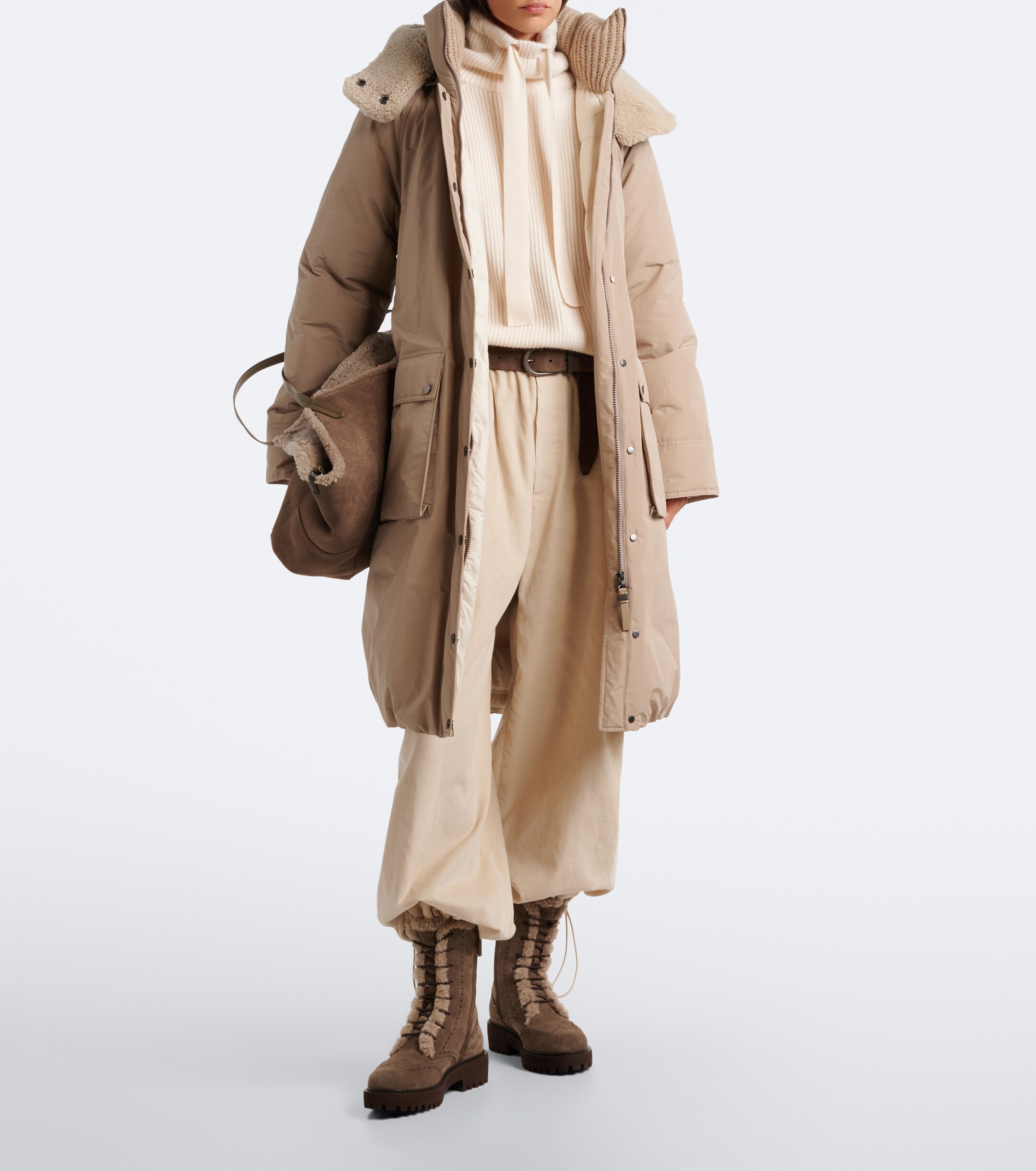 Brunello Cucinelli Brunello Cucinelli Shearling-trimmed suede lace-up boots
