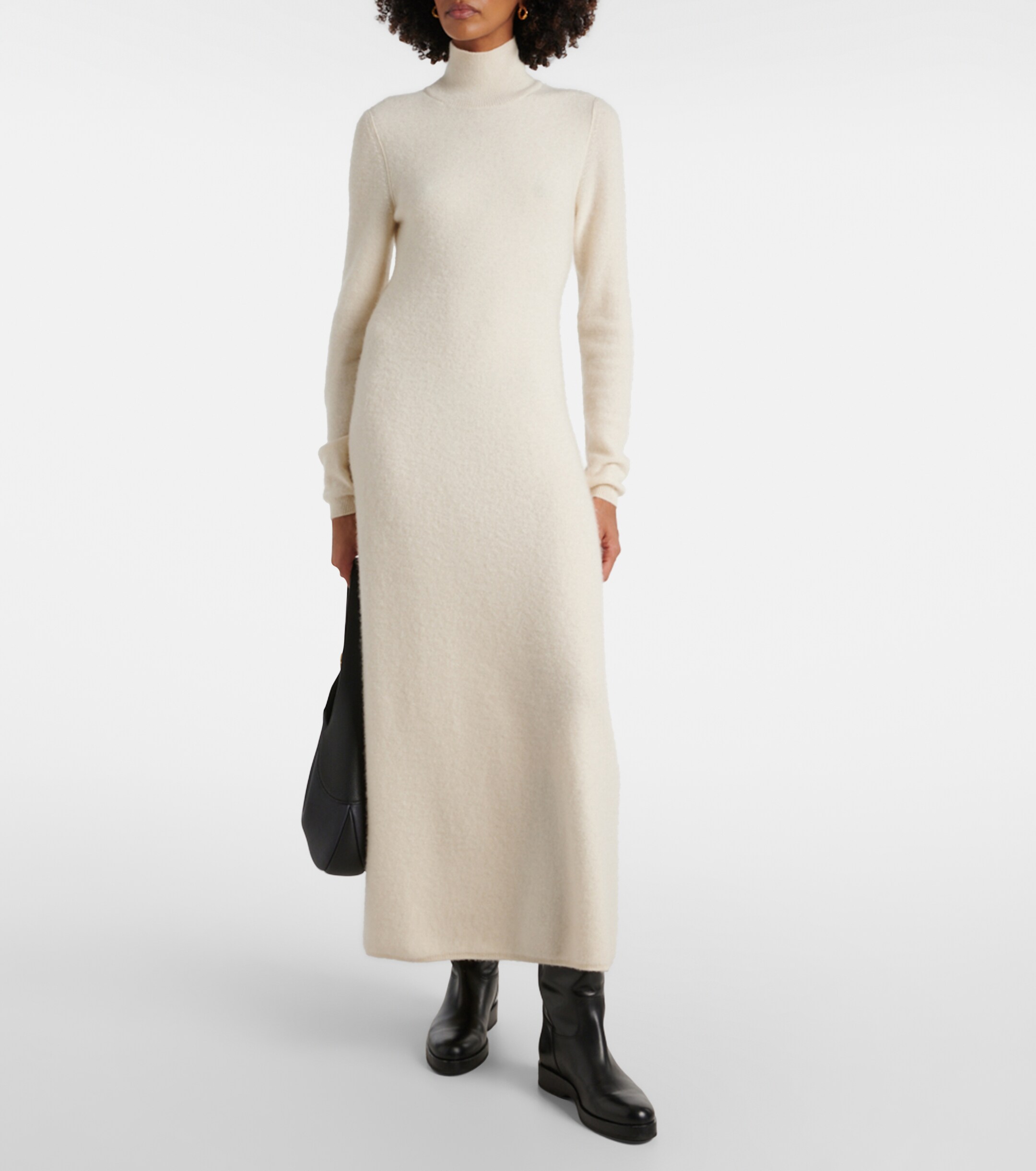 white knit long sleeve dress Marco Long Sleeve Turtleneck Knit Midi Dress White main image 0