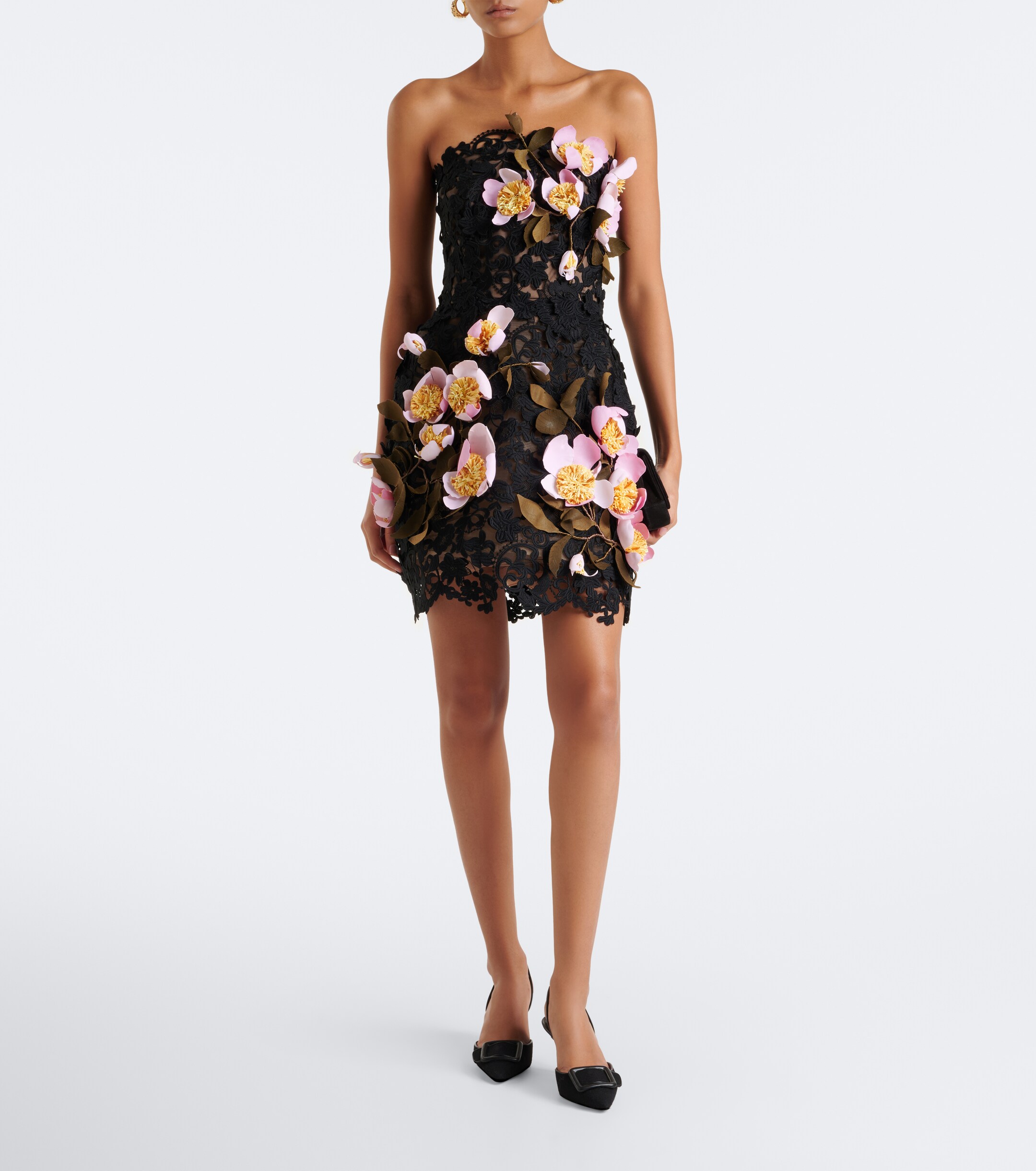 Oscar de la Renta Oscar de la Renta Floral-appliqué guipure lace bustier dress