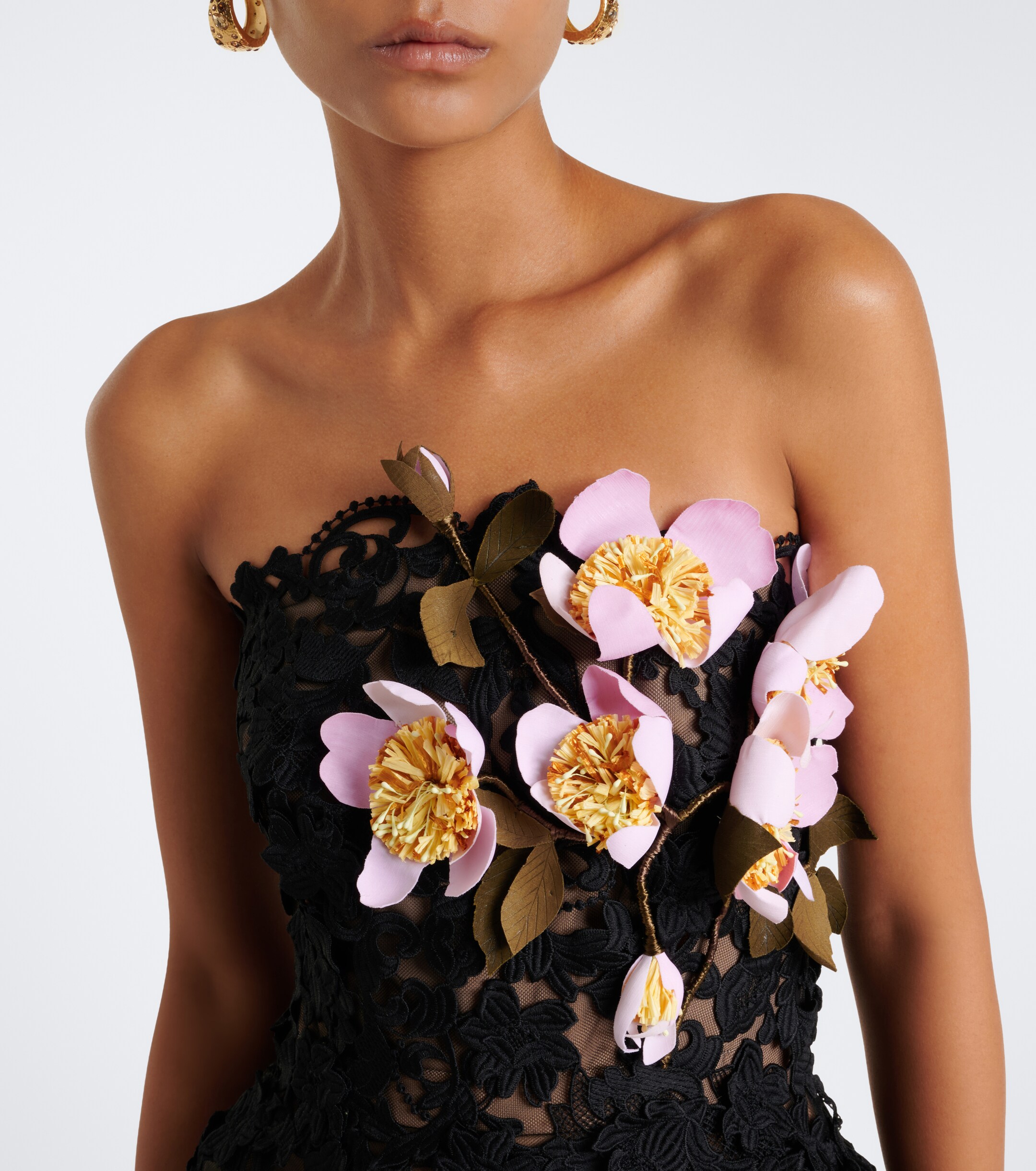 Oscar de la Renta Oscar de la Renta Floral-appliqué guipure lace bustier dress