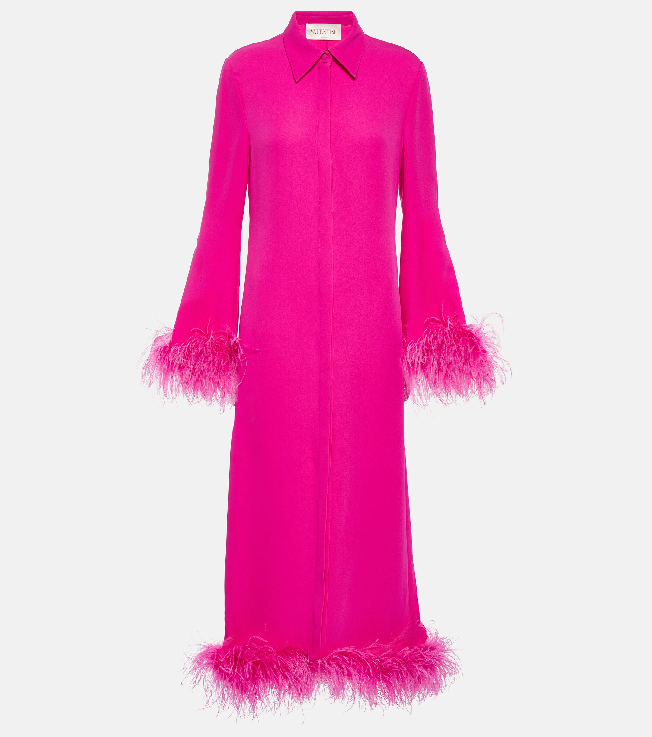 Valentino Feather-trimmed silk cady shirt dress