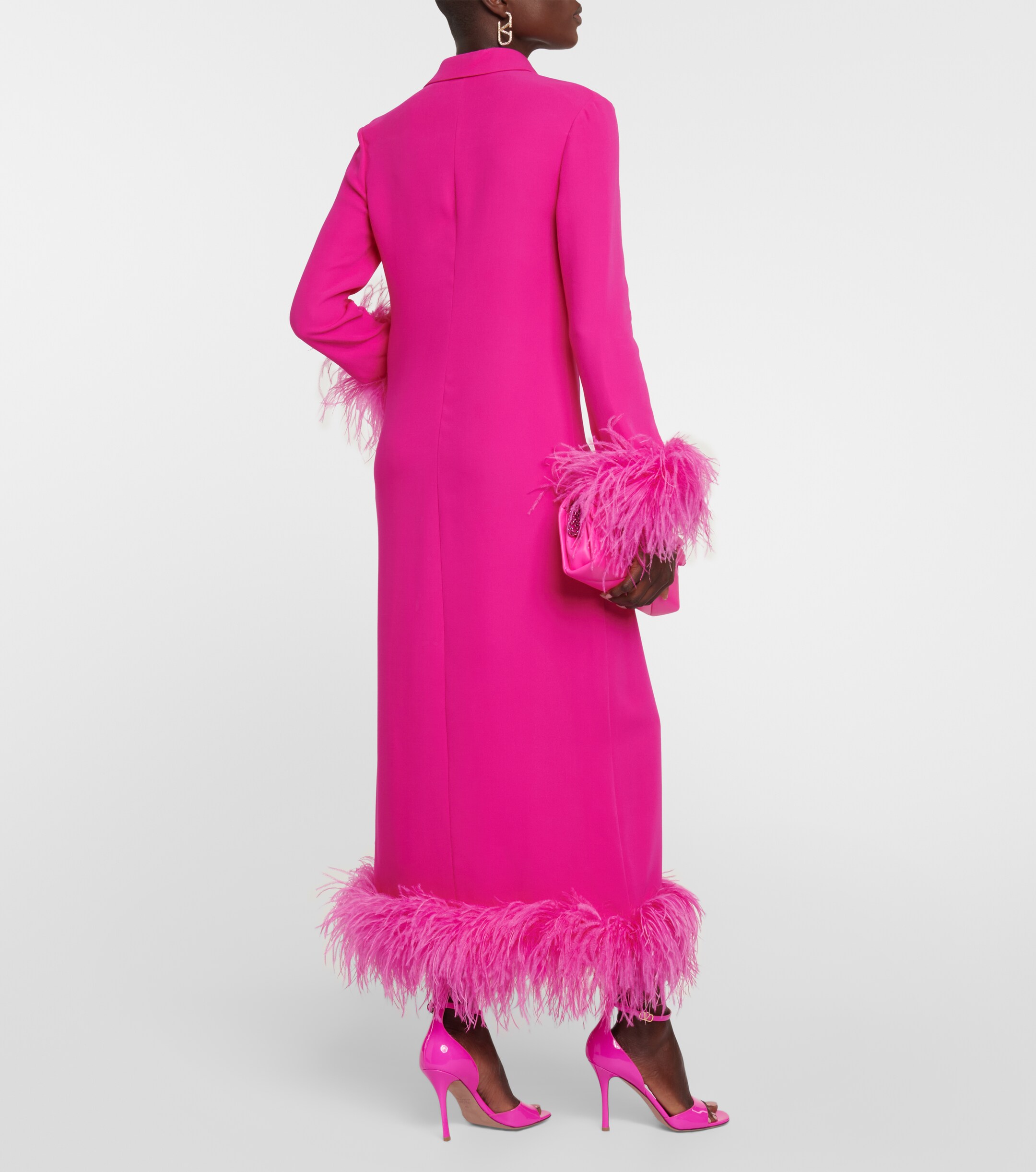 Valentino Feather-trimmed silk cady shirt dress