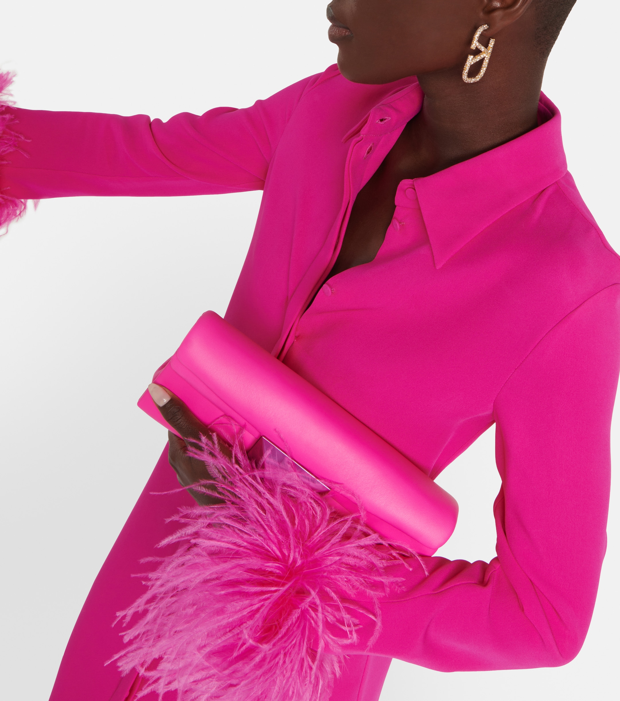 Valentino Feather-trimmed silk cady shirt dress