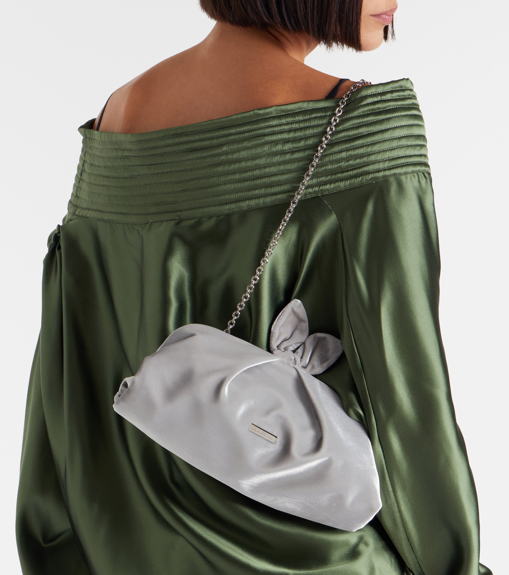 AQUAZZURA Bow Tie velvet clutch
