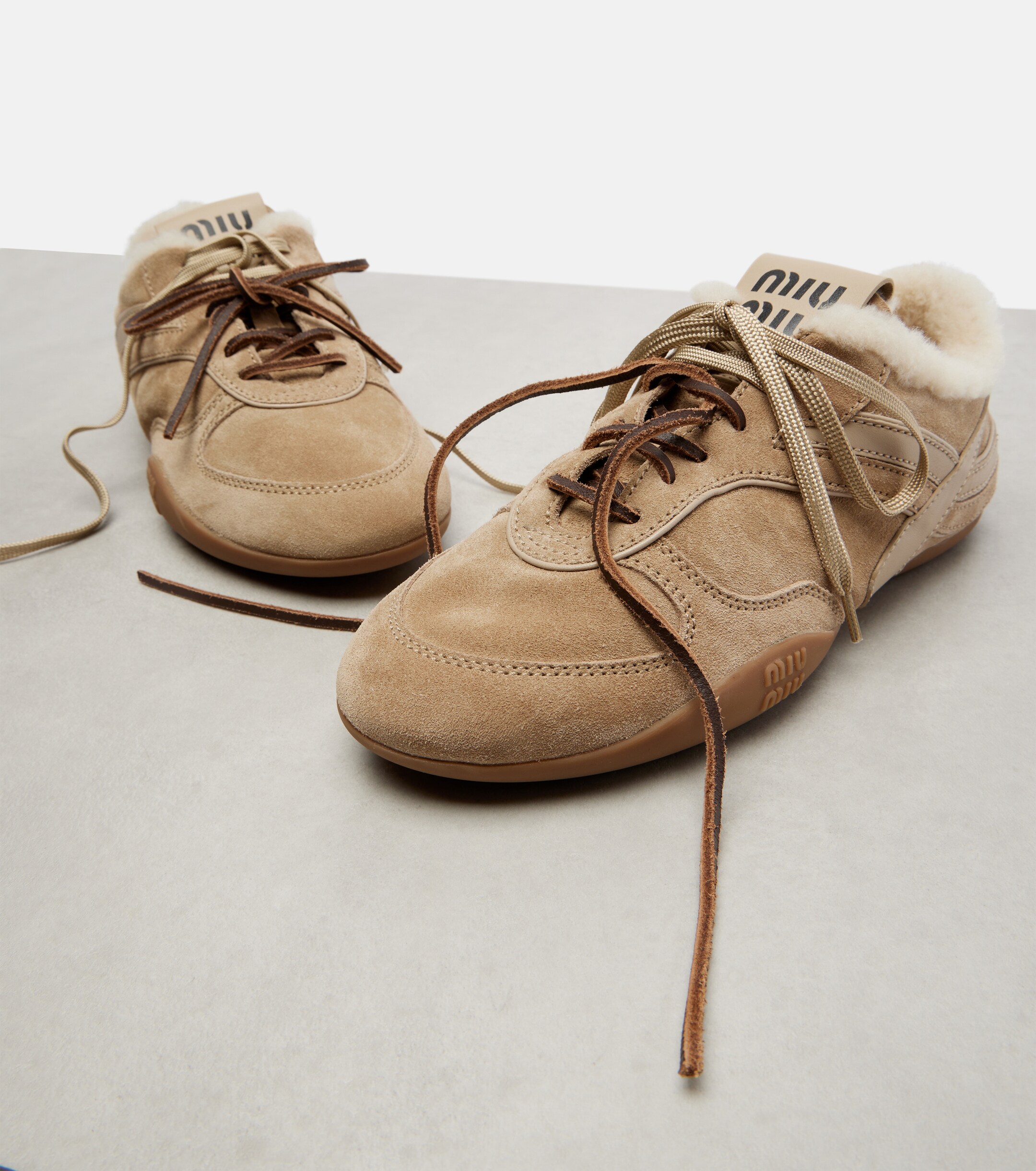 Miu Miu - Gymnasium shearling-lined suede sneakers | Plush