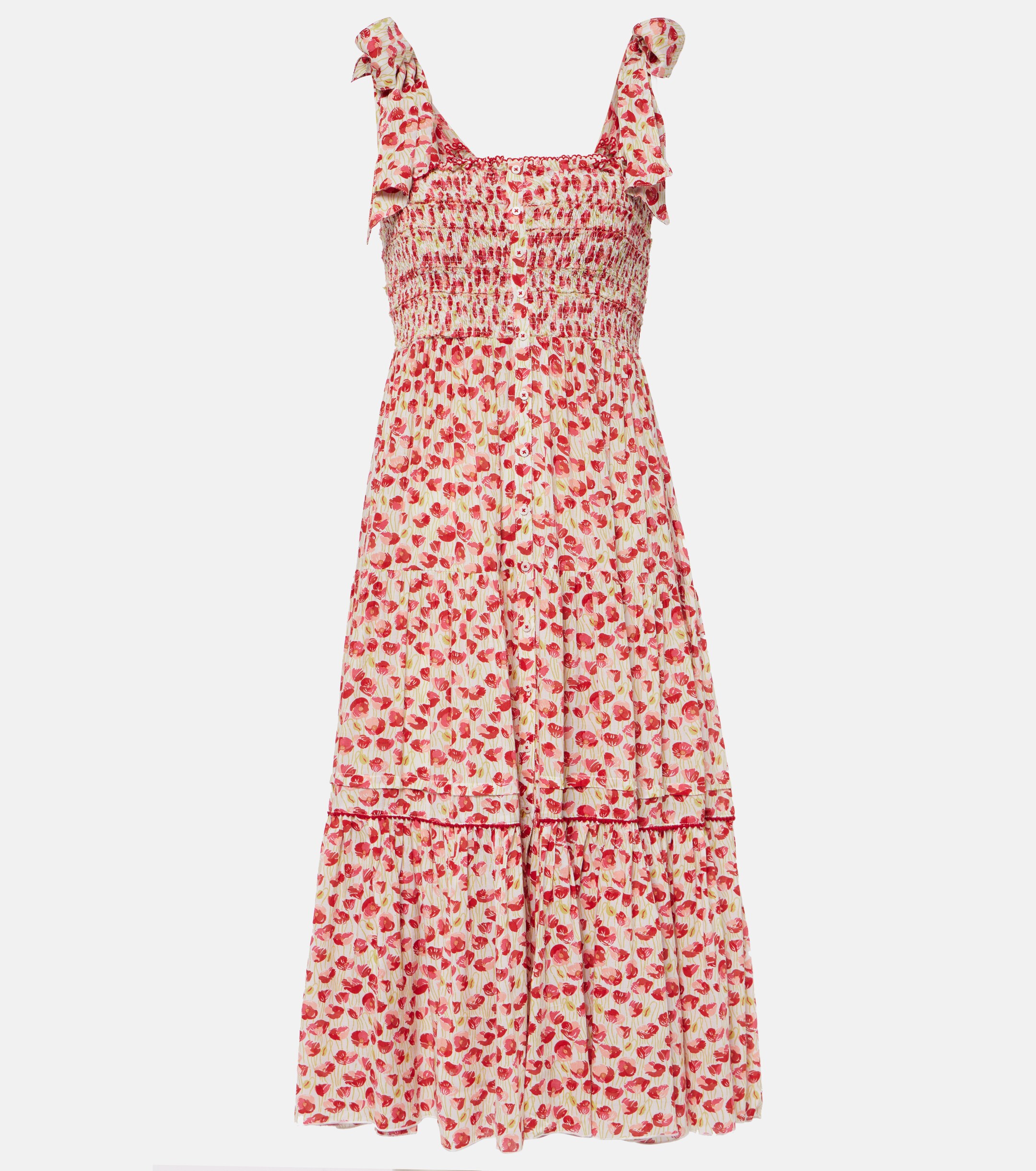Poupette St Barth Triny polka-dot shirred midi dress