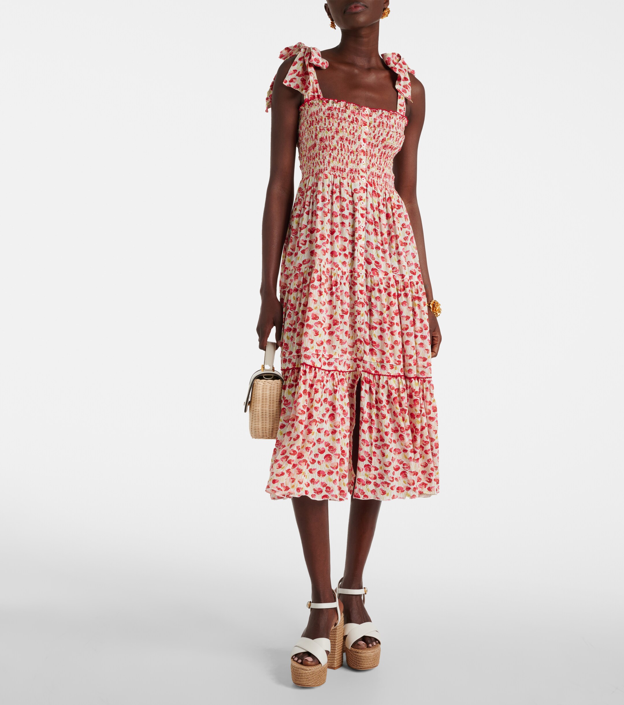 Poupette St Barth Triny polka-dot shirred midi dress