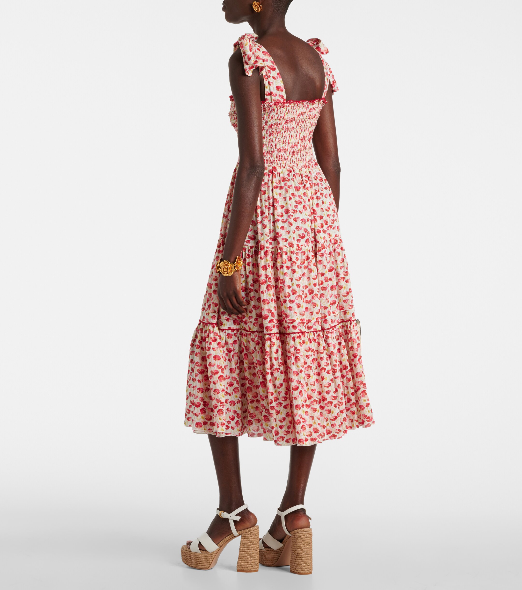 Poupette St Barth Triny polka-dot shirred midi dress