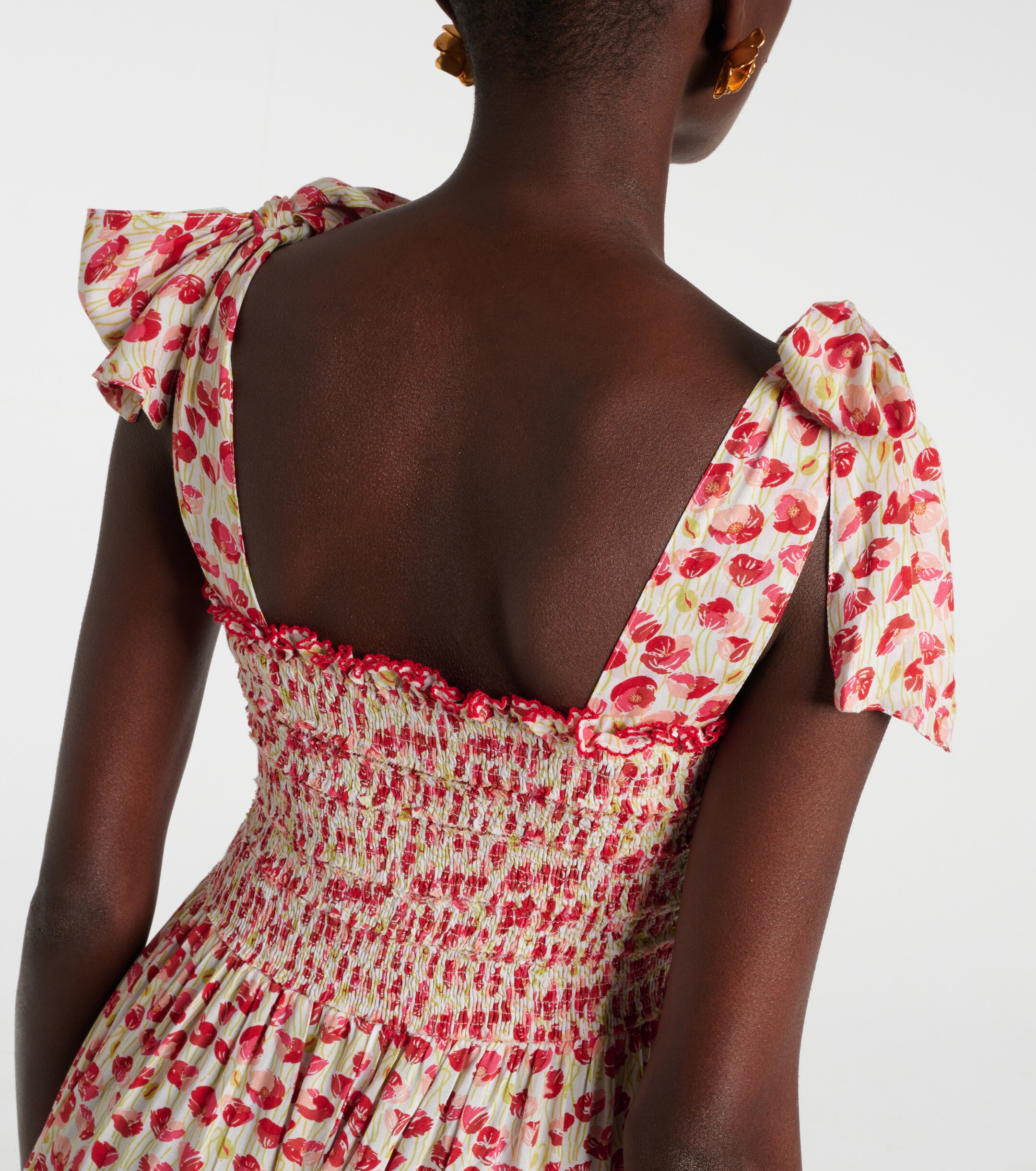 Poupette St Barth Triny polka-dot shirred midi dress