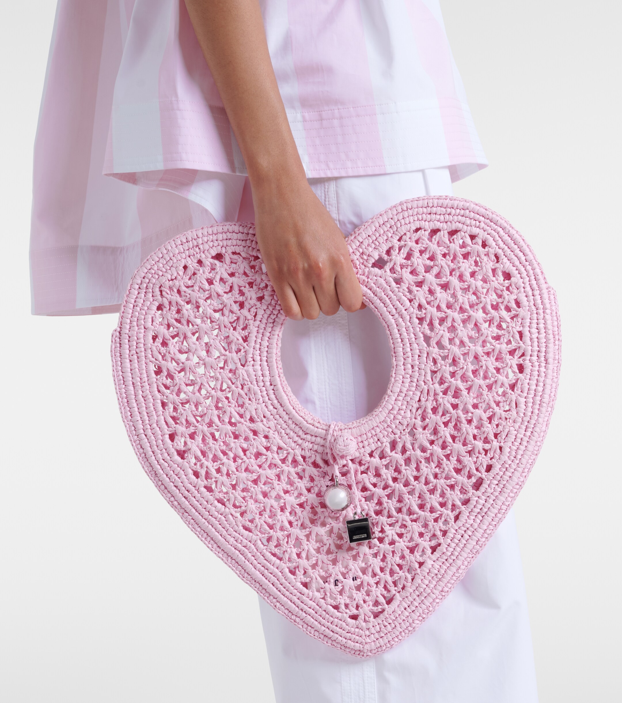 Jacquemus Spiaggia Coeur Small raffia top-handle bag