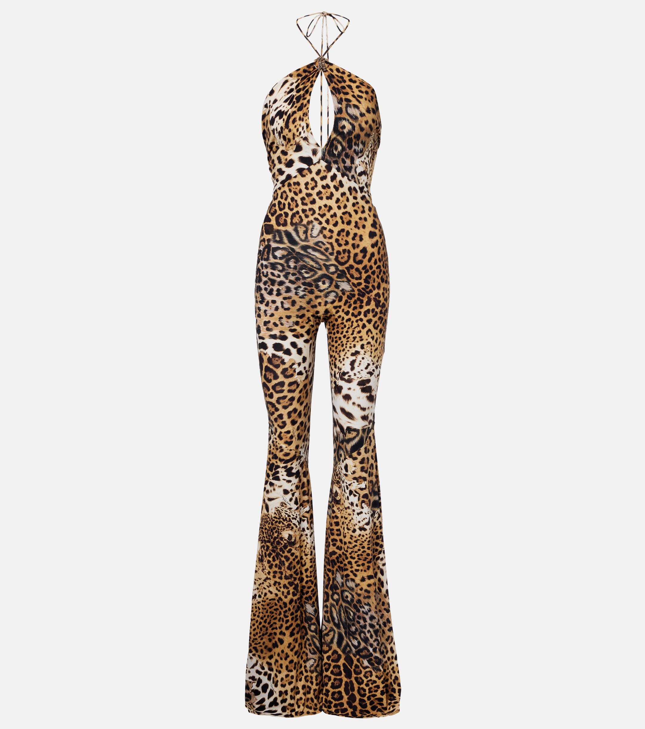 ROBERTO CAVALLI Roberto Cavalli Jaguar-print cutout jersey jumpsuit