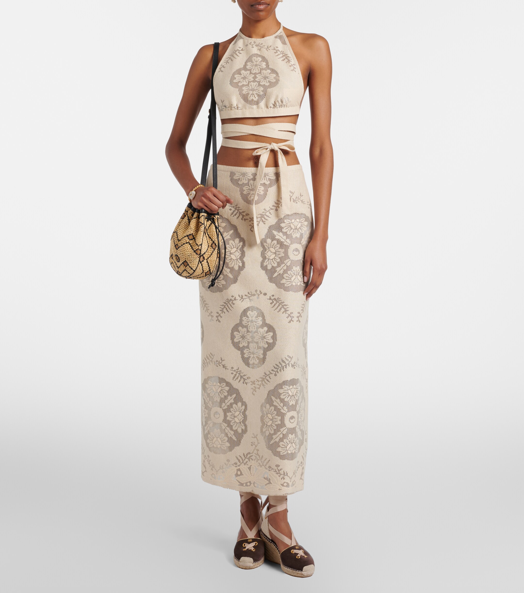 Valentino Garavani VLogo Mini raffia bucket bag thumbnail