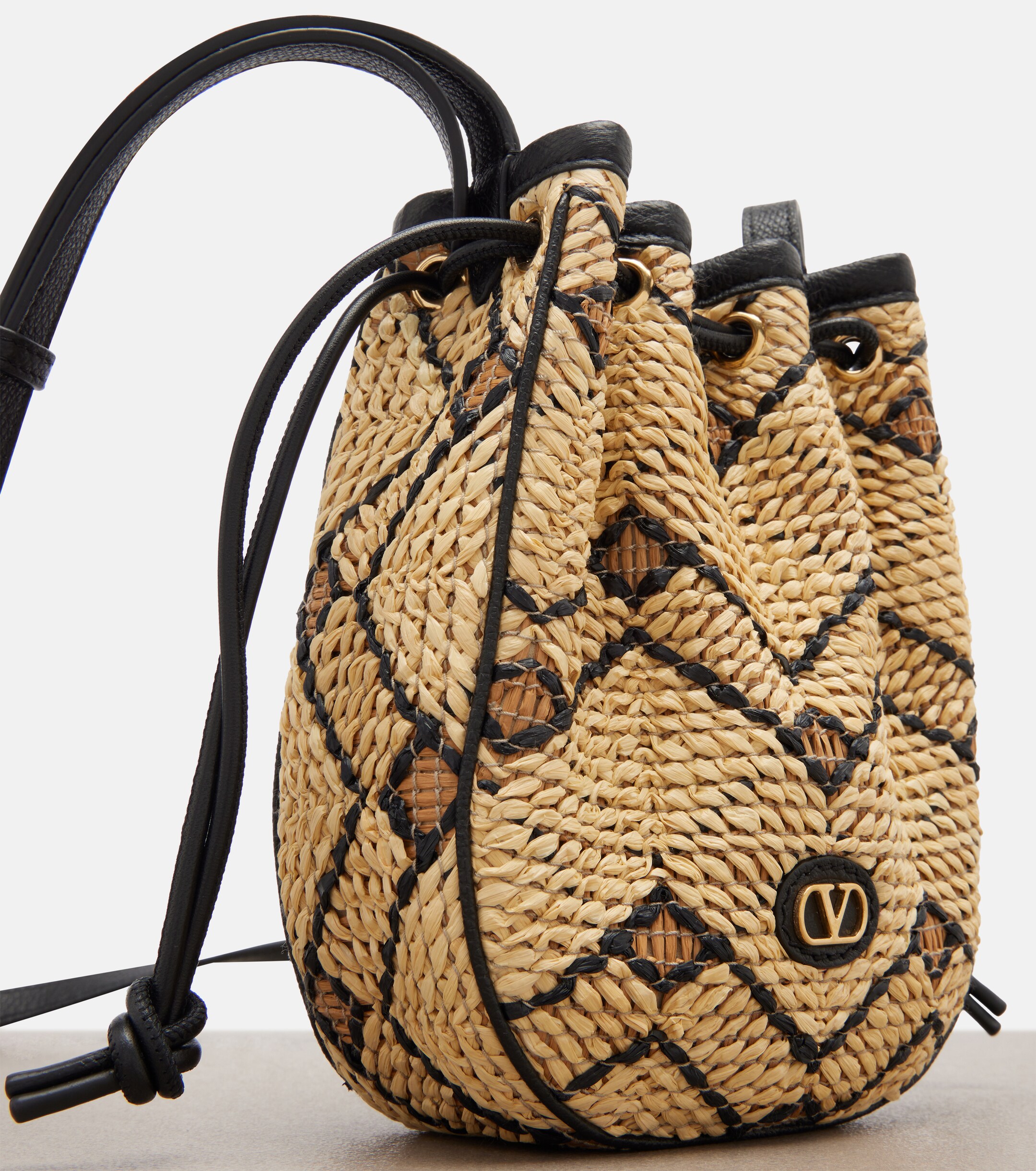 Valentino Garavani VLogo Mini raffia bucket bag thumbnail