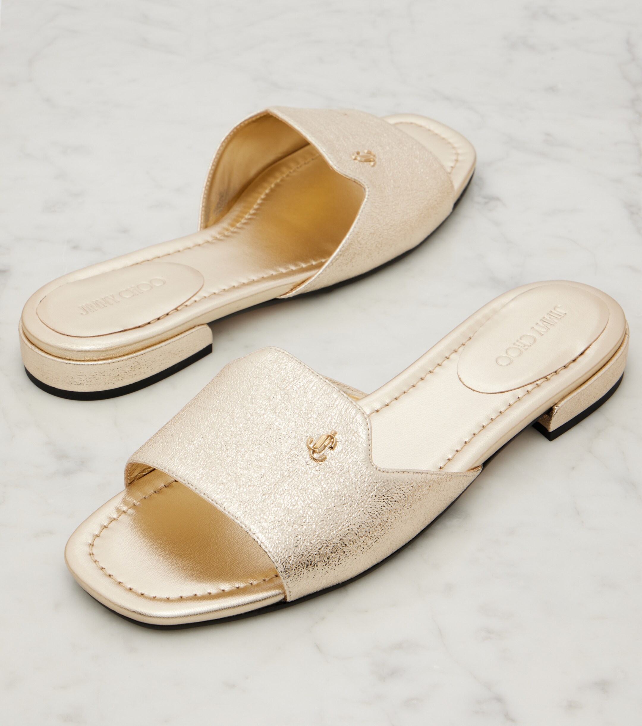 JIMMY CHOO Jimmy Choo Dina metallic leather slides