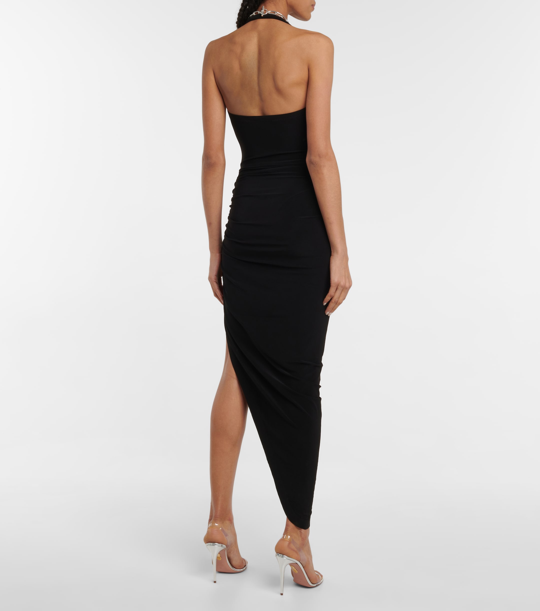 Norma Kamali Cayla halterneck ruched midi dress