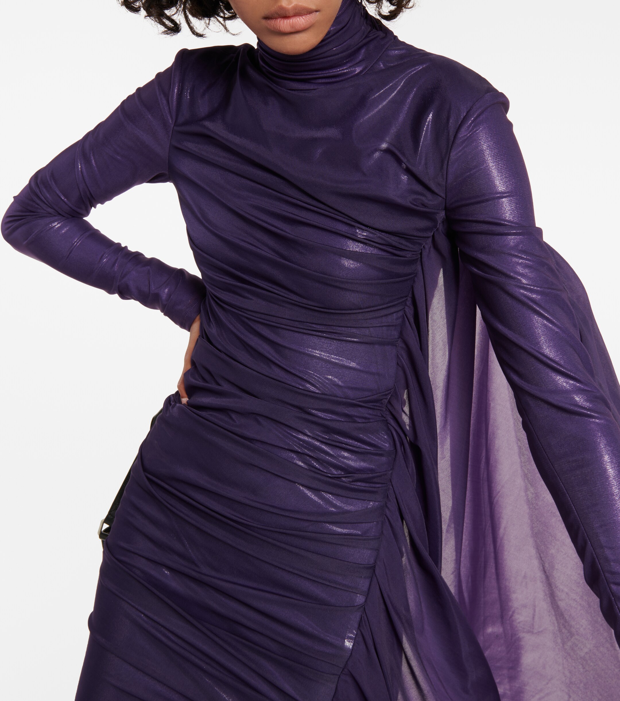 Mugler Asymmetric draped chiffon minidress thumbnail