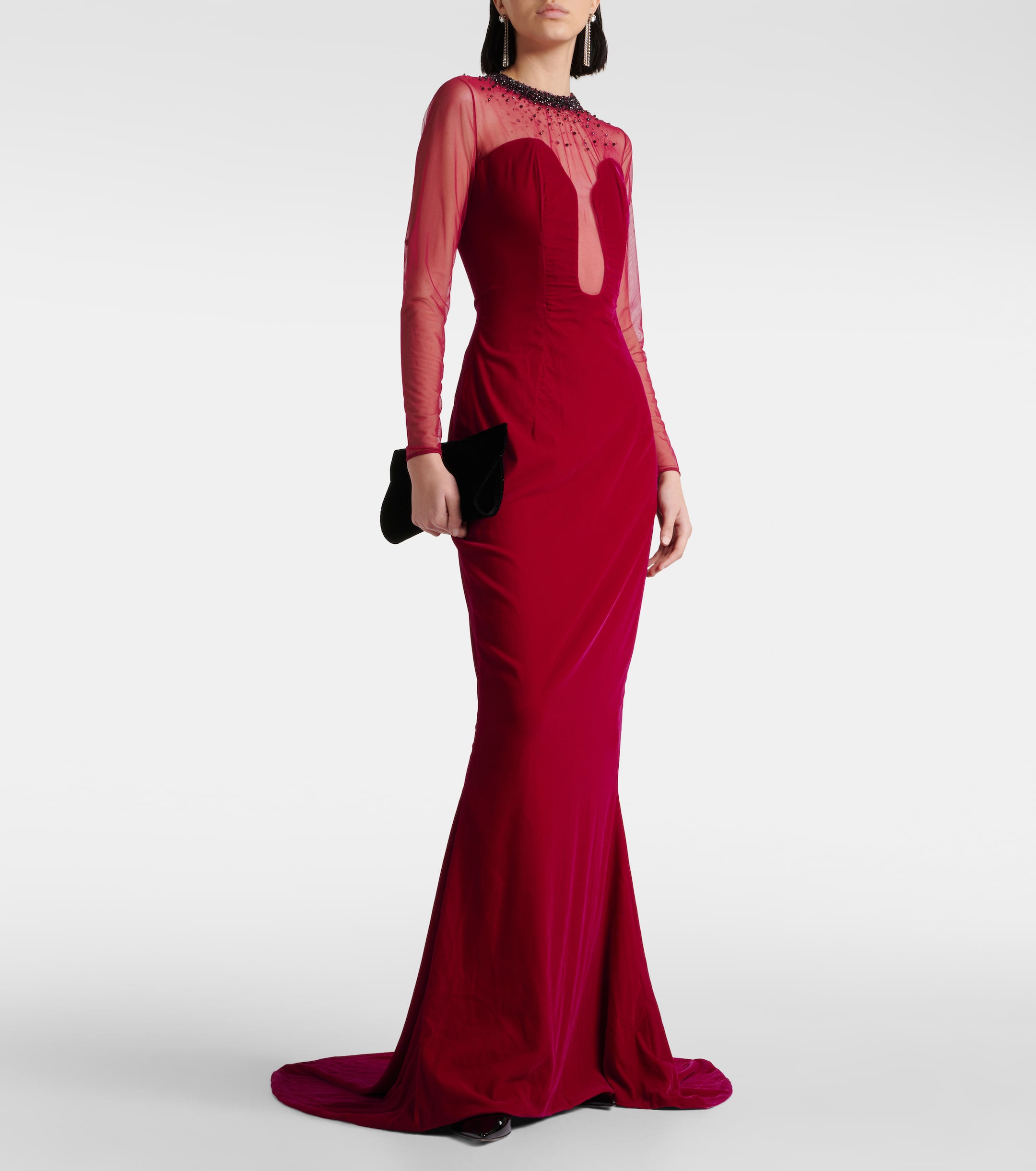 Miss Sohee Embellished cotton-blend velvet gown