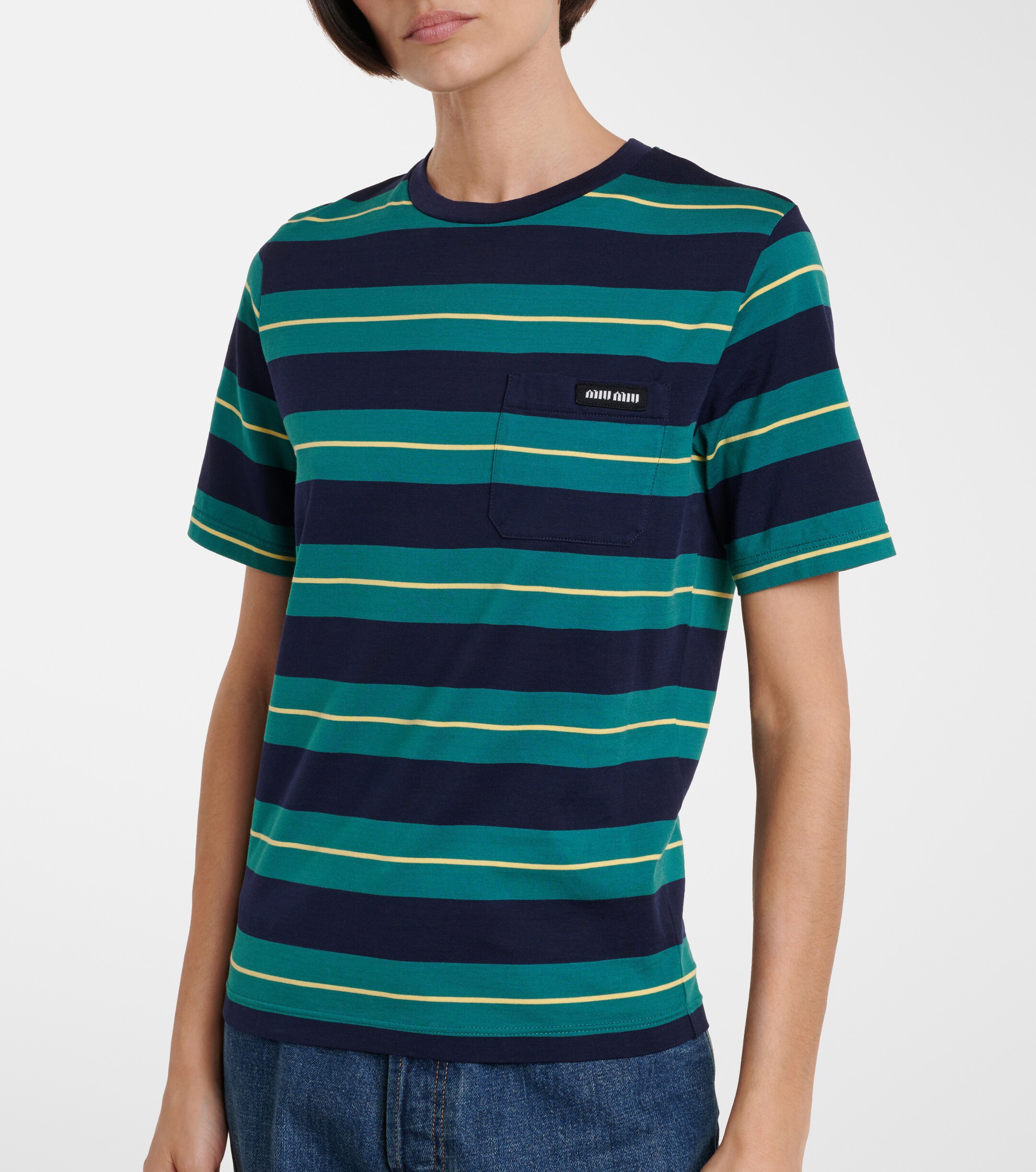 Miu Miu - Logo striped cotton jersey T-shirt | Plush