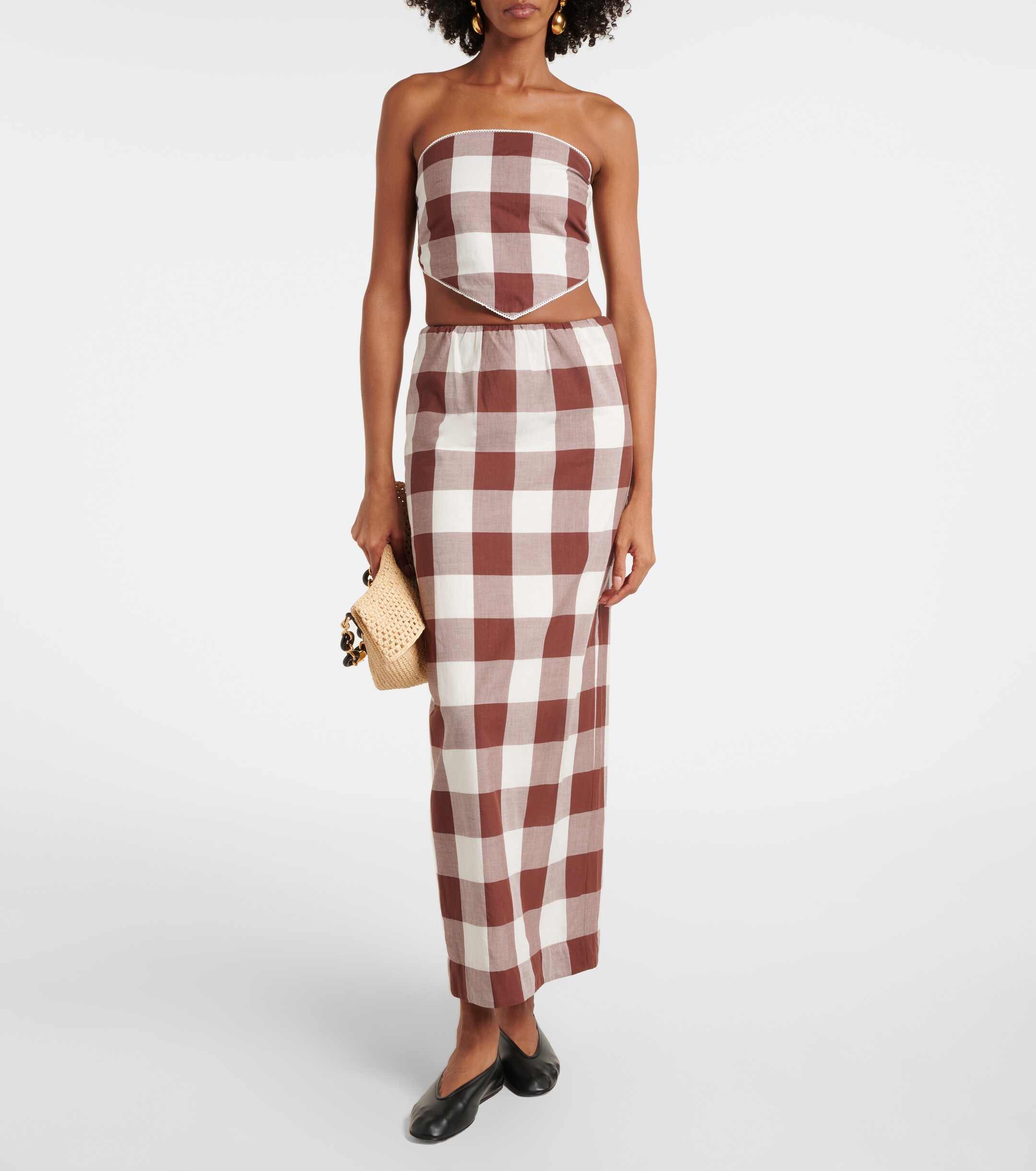 POSSE Mira gingham cotton maxi skirt