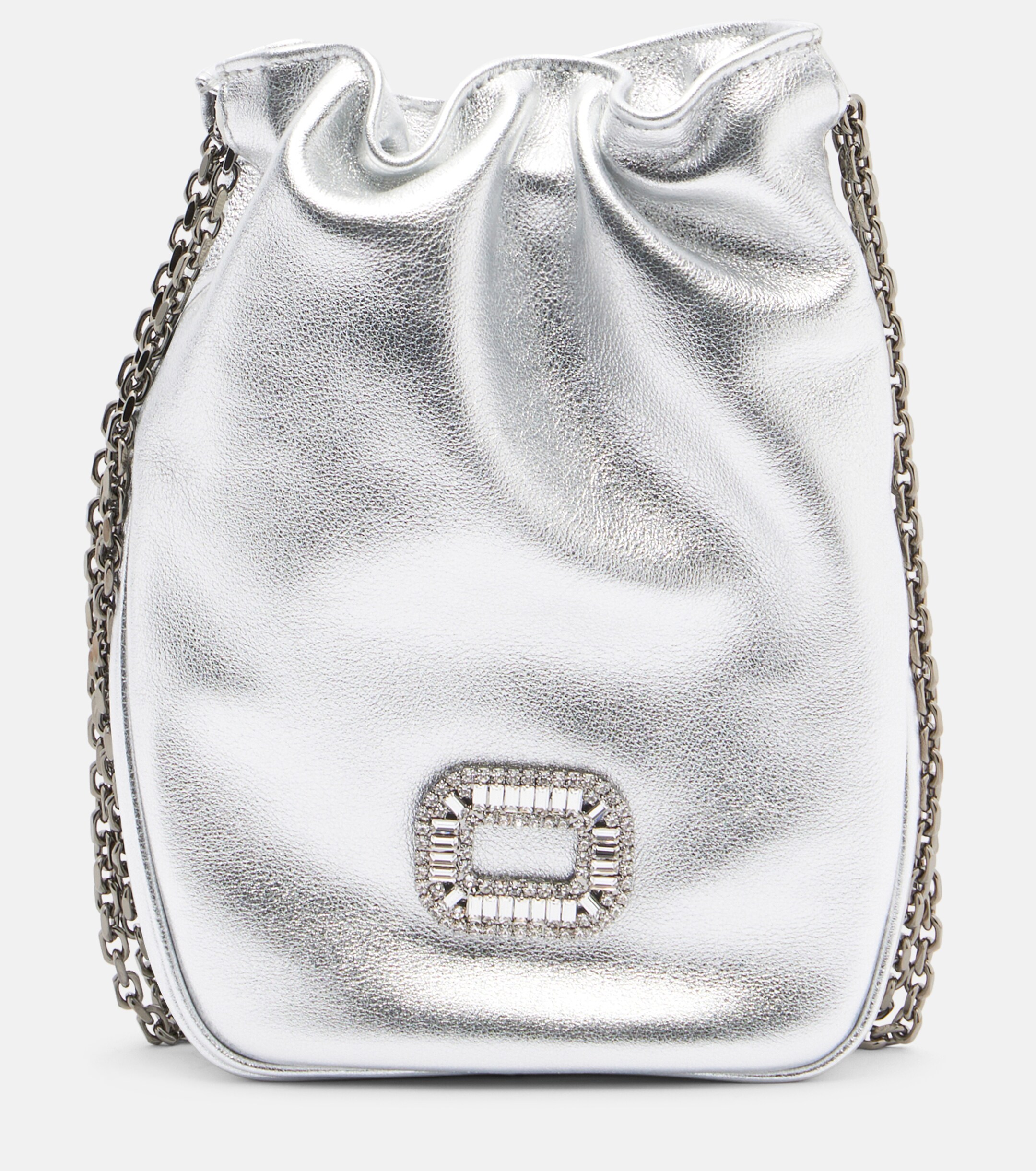 ROGER VIVIER Pilgrim Nano metallic leather bucket bag